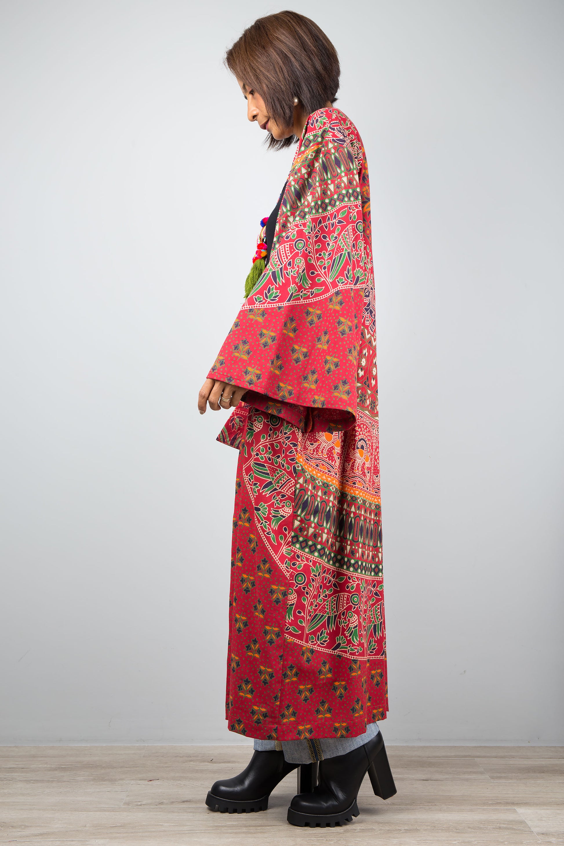 Open front Cardigan by Nuichan | Indian Cotton duster mandala print