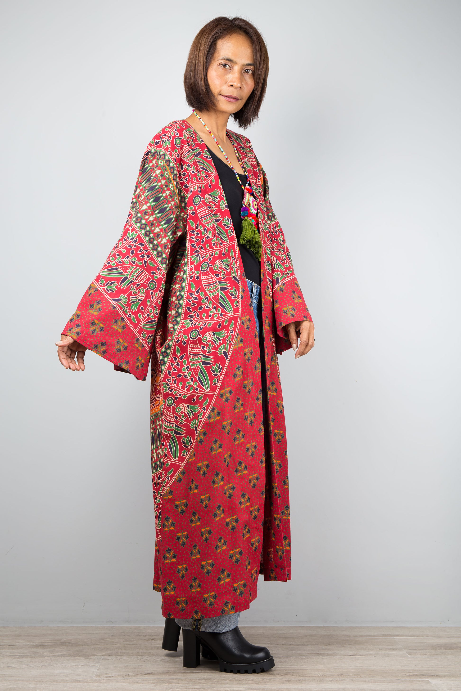 Open front Cardigan by Nuichan | Indian Cotton duster mandala print
