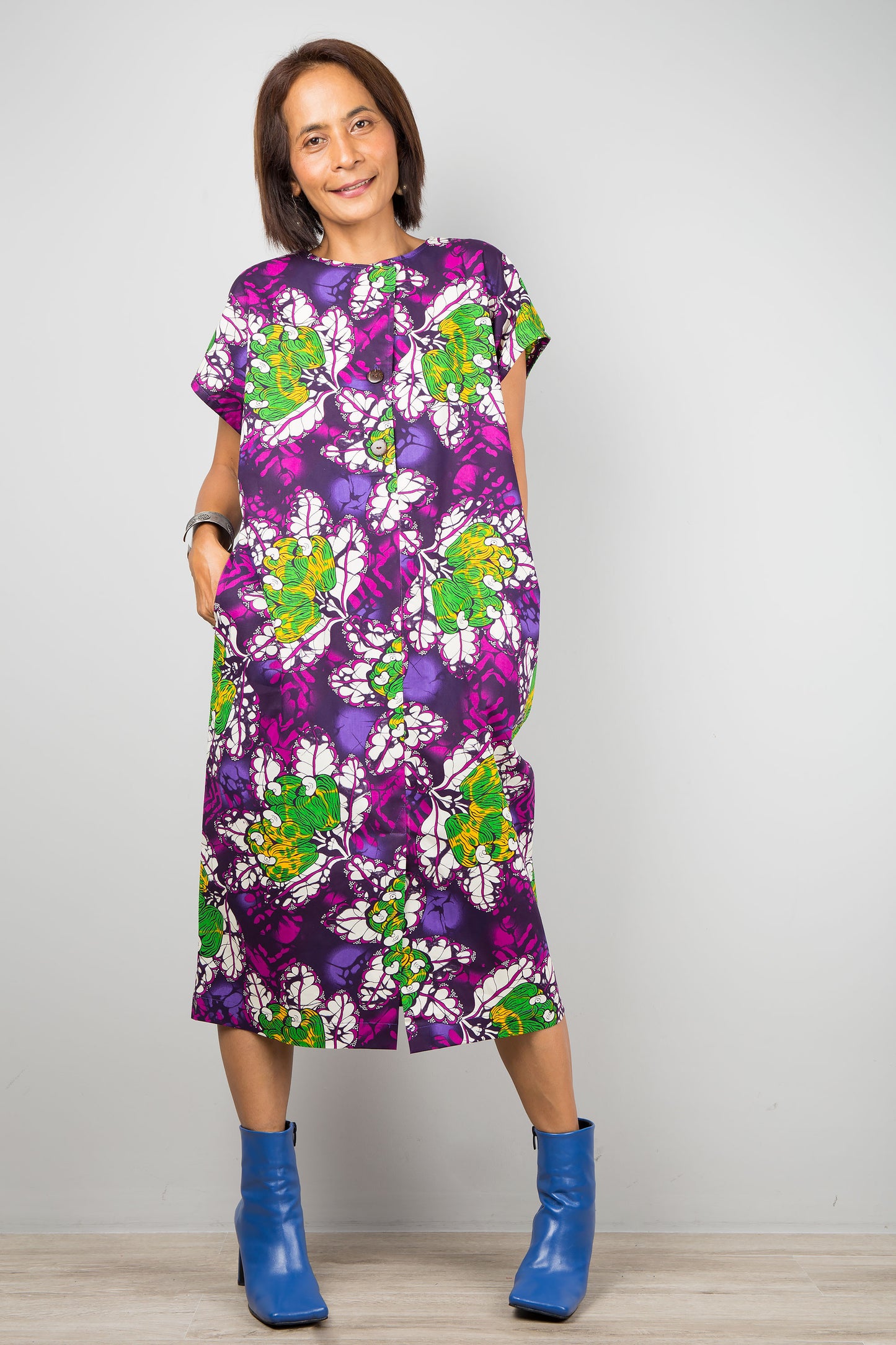 purple ankara dress Purple and Black Puff Sleeve Ankara Dress