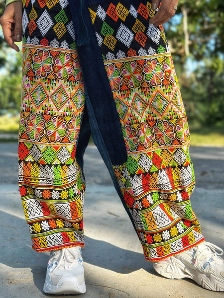 Embroidered wrap pants