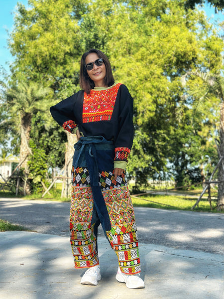 Embroidered wrap pants