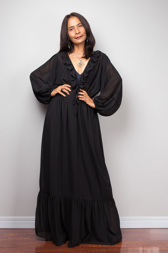 Black chiffon dresses by Nuichan