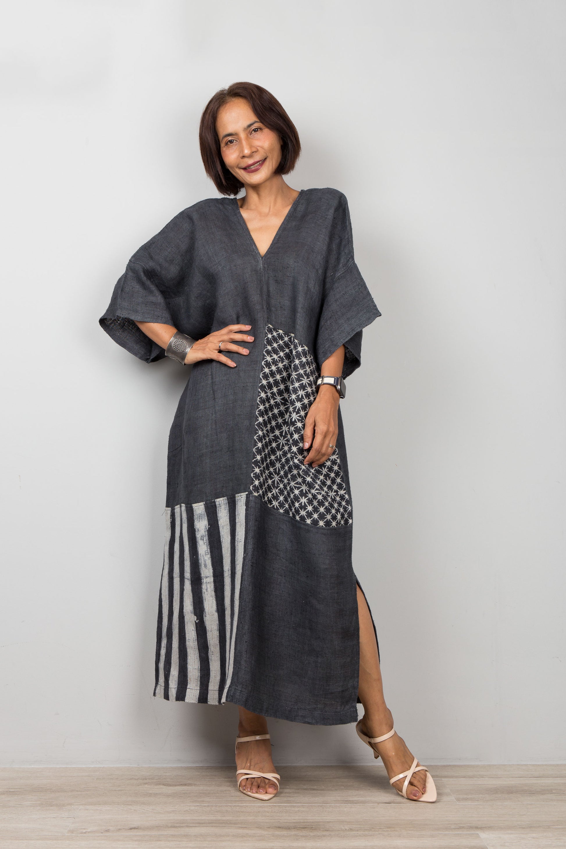 Black Patchwork Caftan Dress