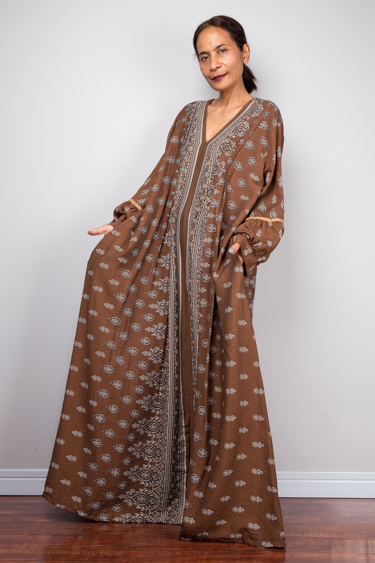 Chocolate Brown Bohemian Kaftan Maxi Dress
