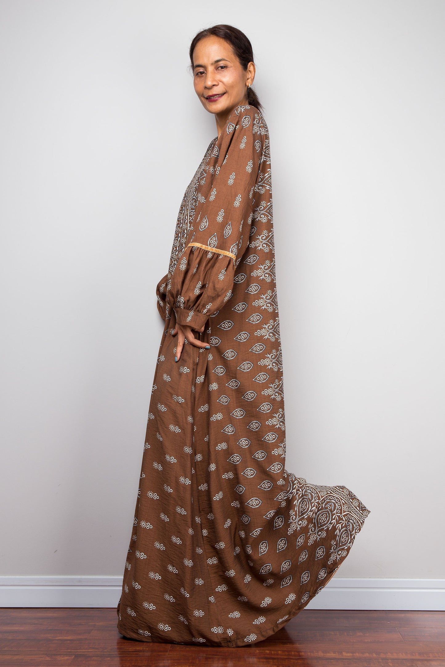 Chocolate Brown Bohemian Kaftan Maxi Dress