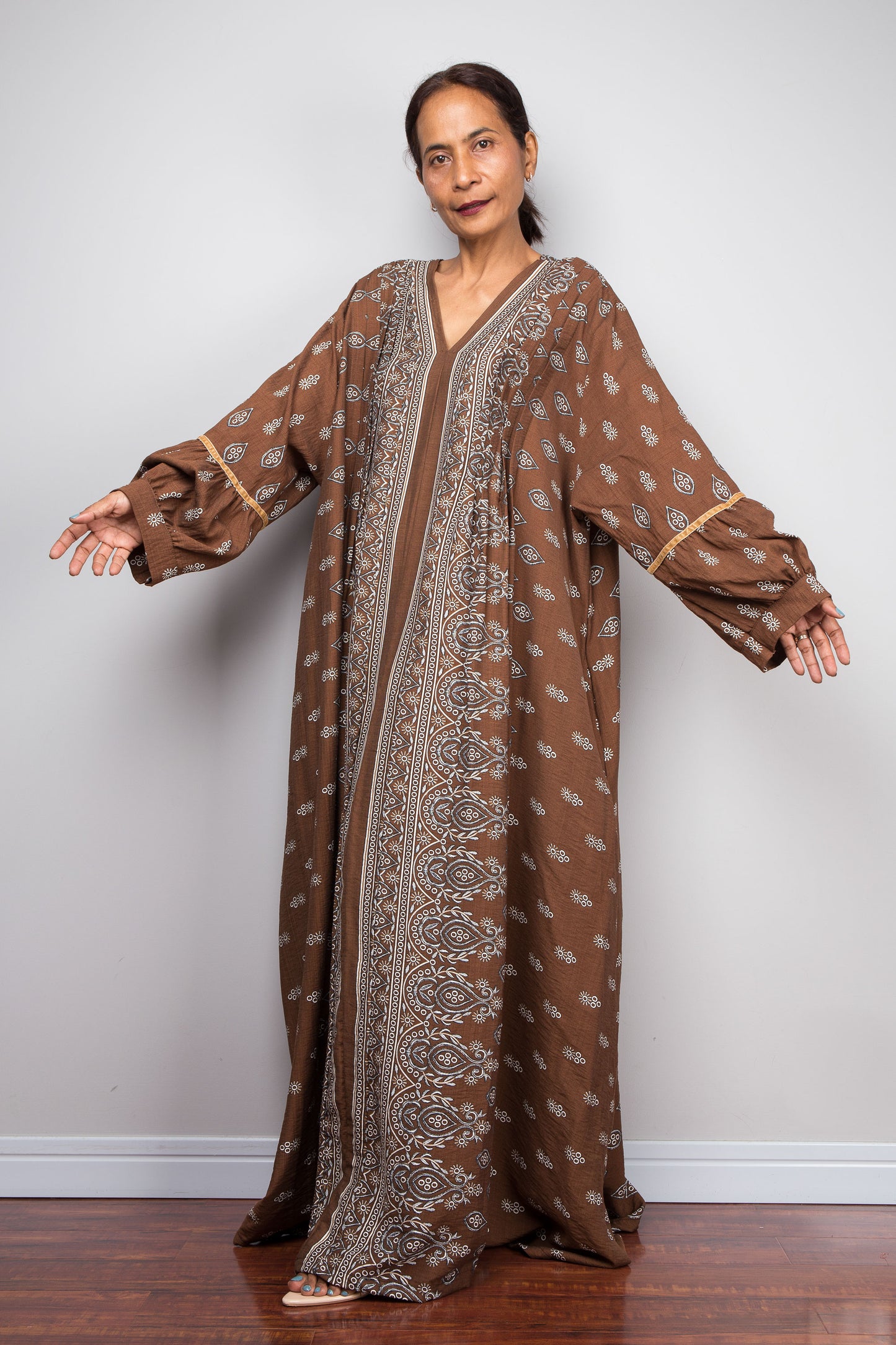 Chocolate Brown Bohemian Kaftan Maxi Dress