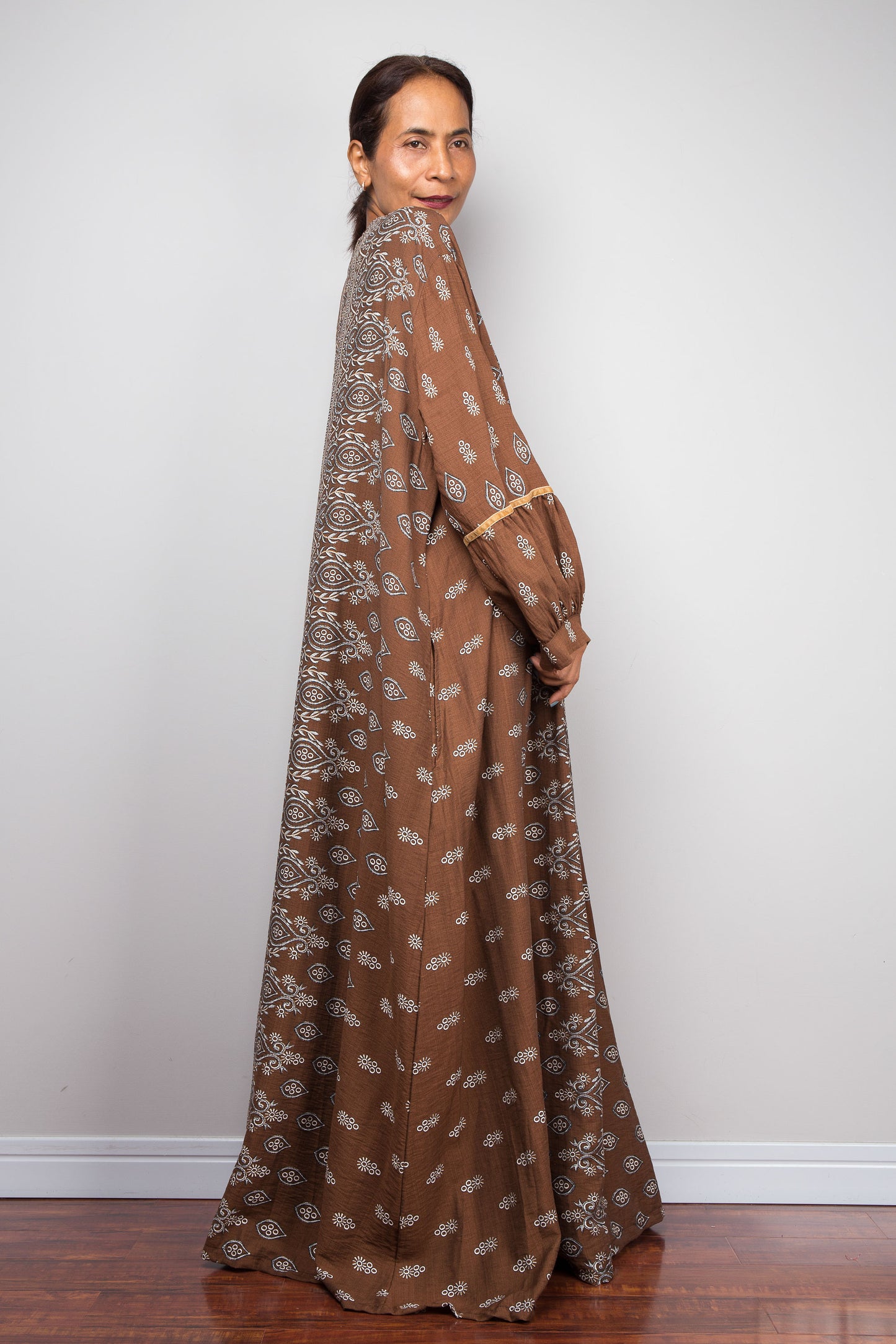 Chocolate Brown Bohemian Kaftan Maxi Dress