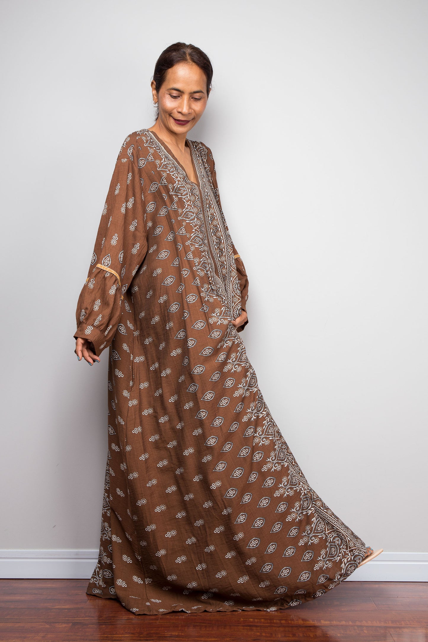 Chocolate Brown Bohemian Kaftan Maxi Dress