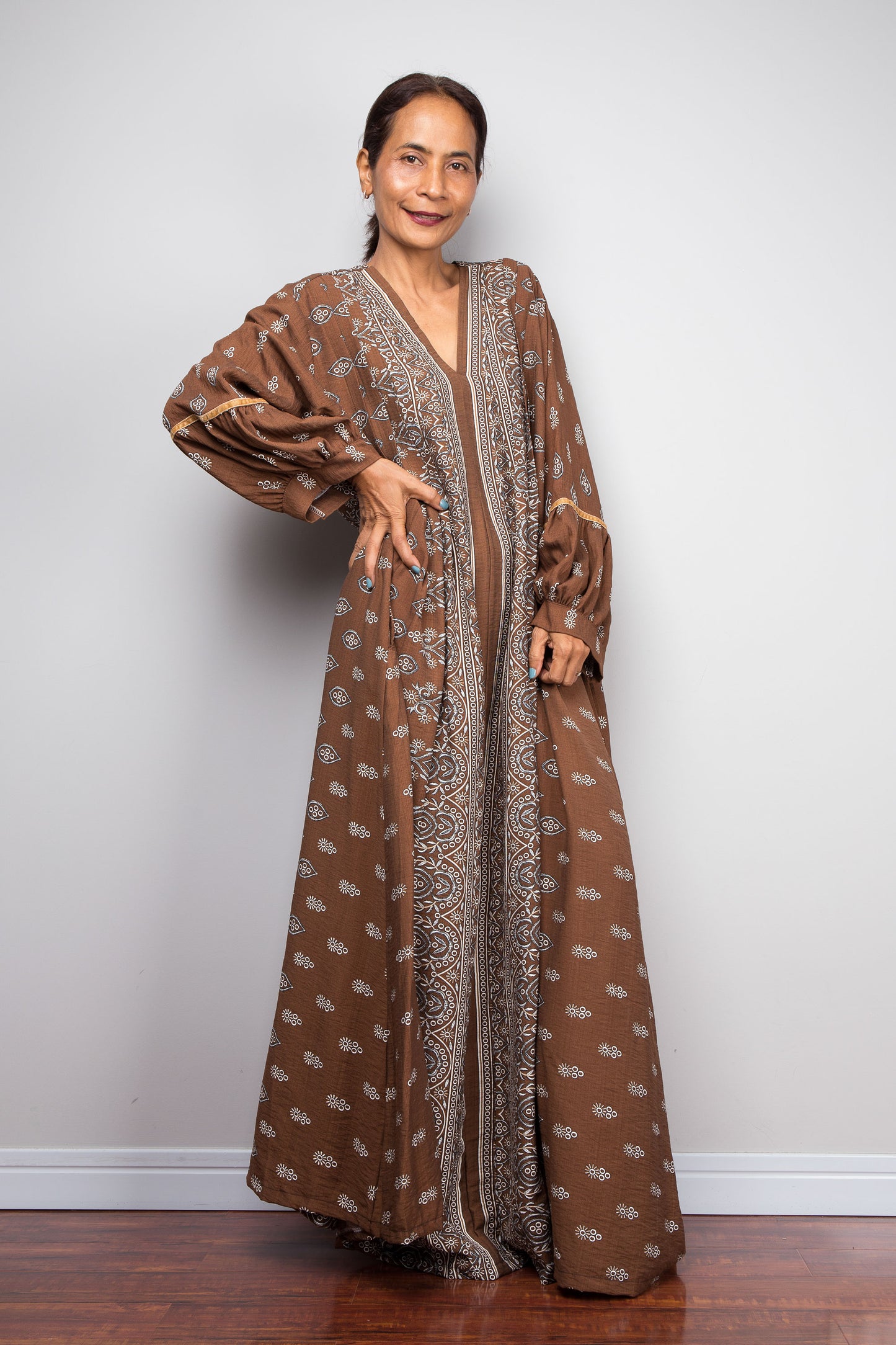Chocolate Brown Bohemian Kaftan Maxi Dress