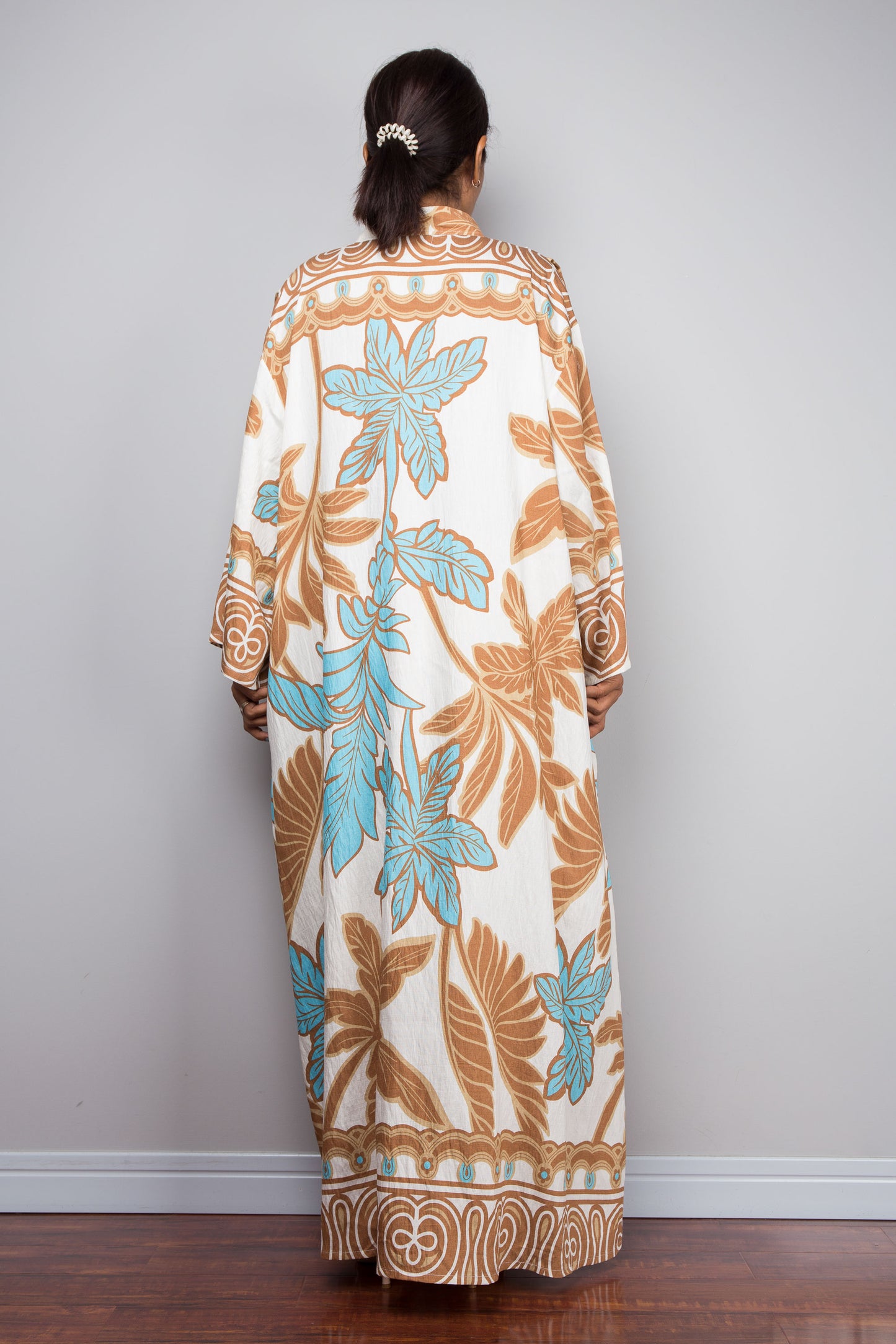 Off White Tropical Print Kaftan Maxi Dress with Capelet