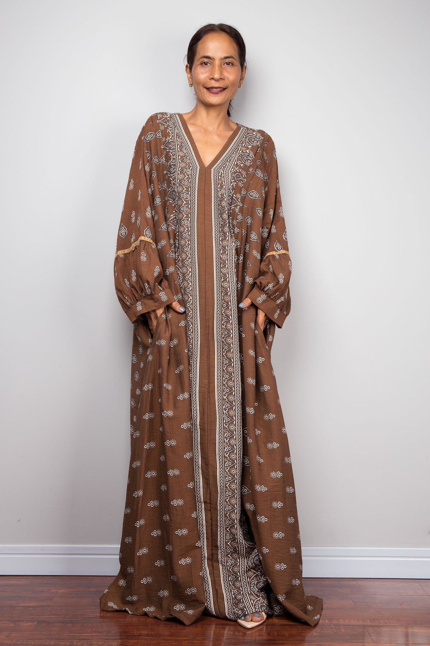 Chocolate Brown Bohemian Kaftan Maxi Dress