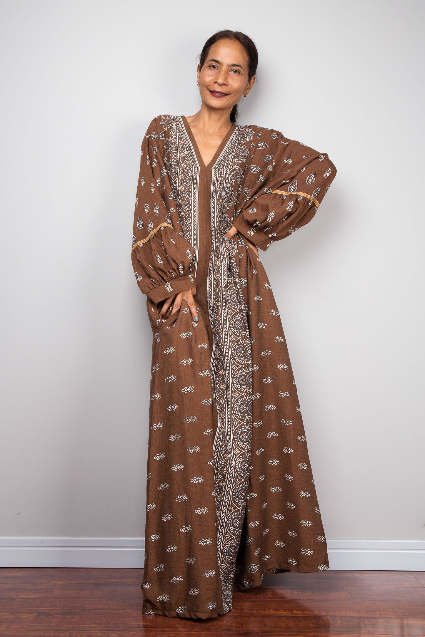 Chocolate Brown Bohemian Kaftan Maxi Dress