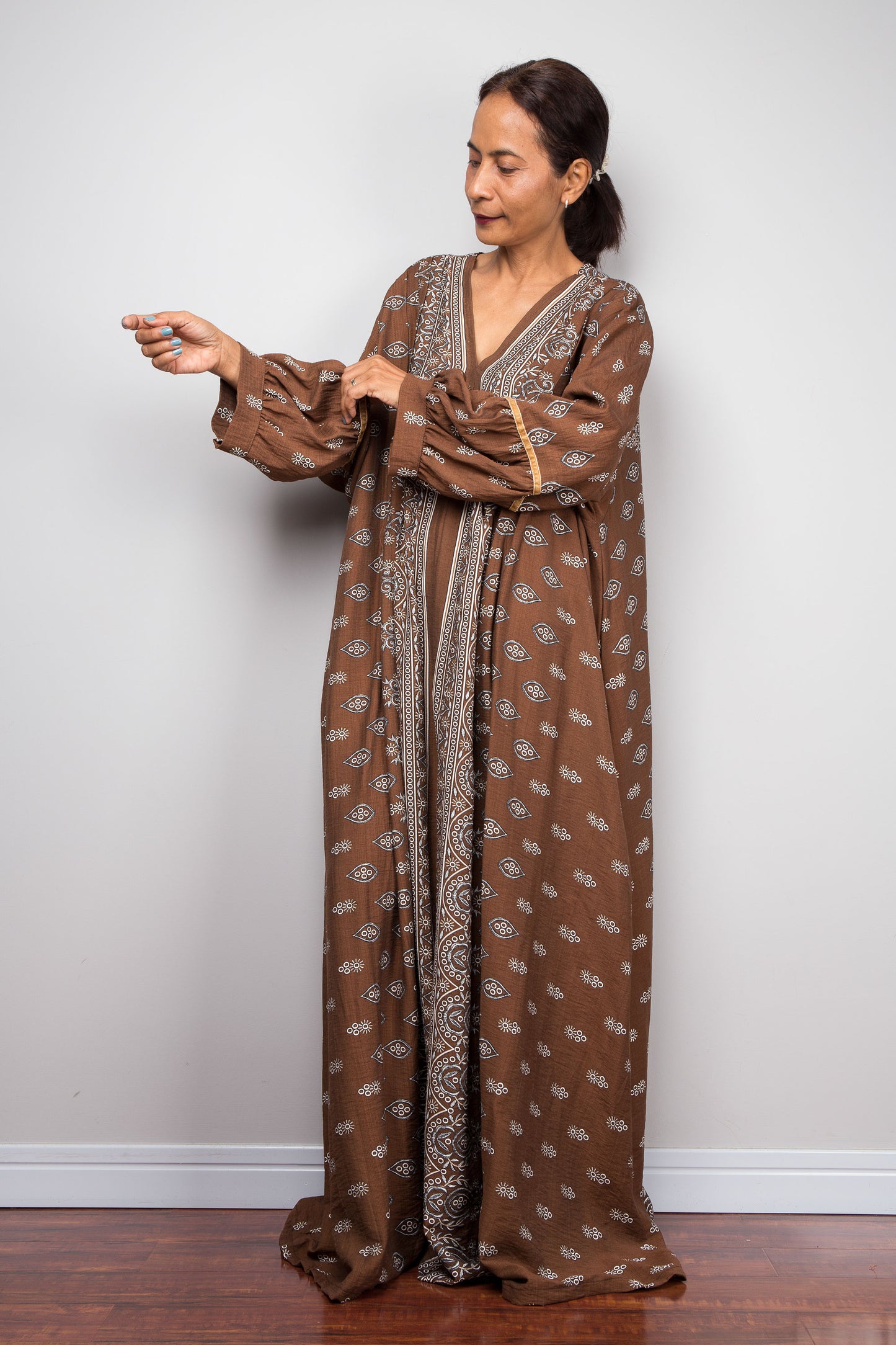 Chocolate Brown Bohemian Kaftan Maxi Dress