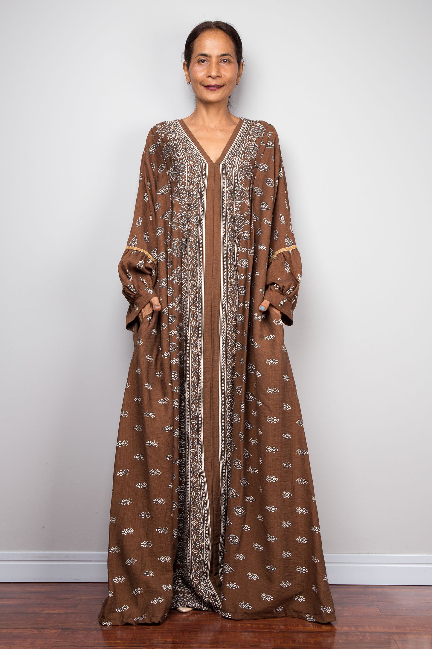 Chocolate Brown Bohemian Kaftan Maxi Dress