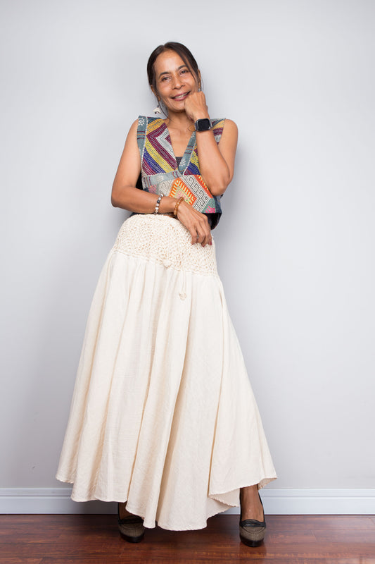 Boho Crochet Waist Cotton Maxi Skirt