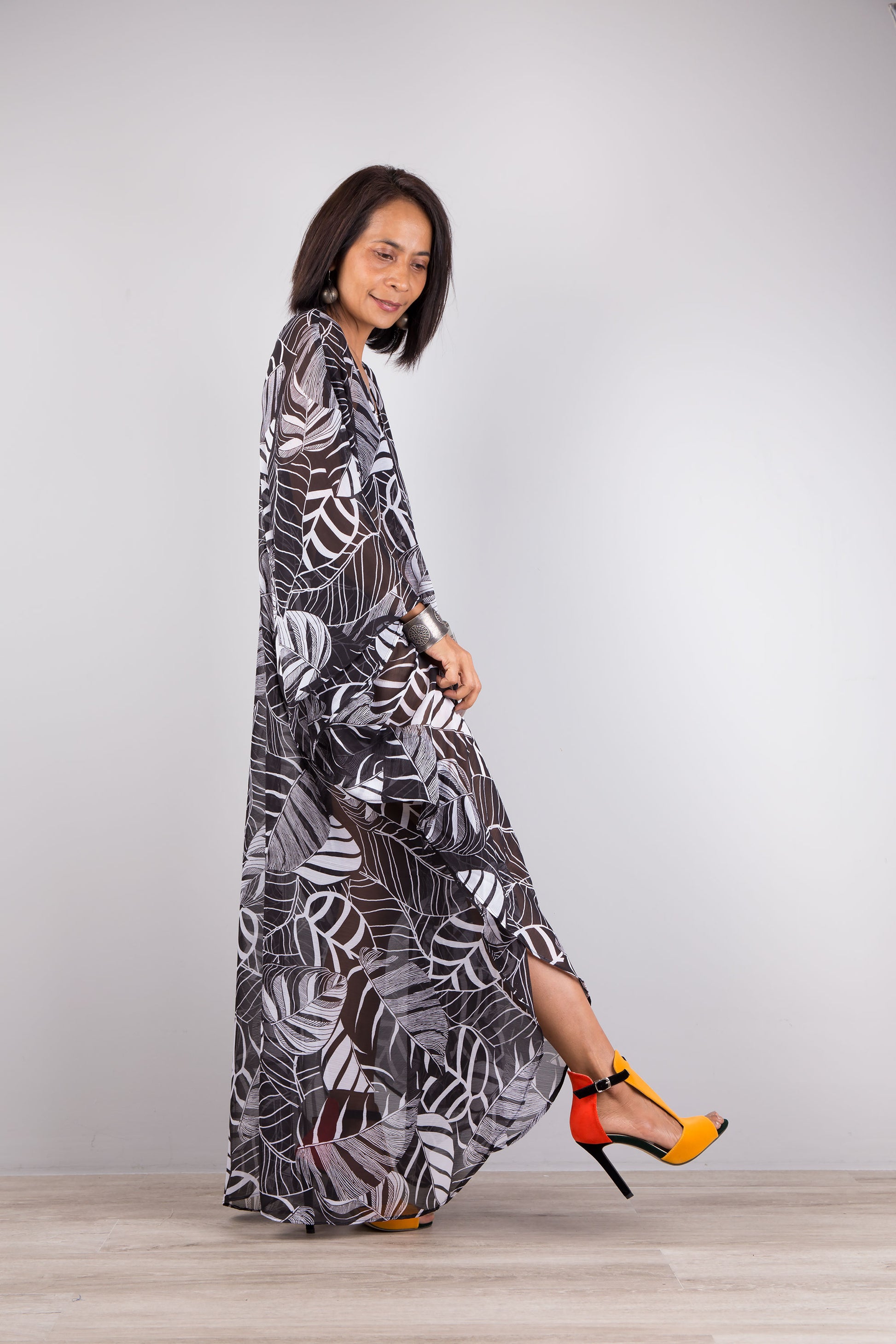 chiffon kaftan maxi dress Shimmer Stripe Chiffon Jalabiya