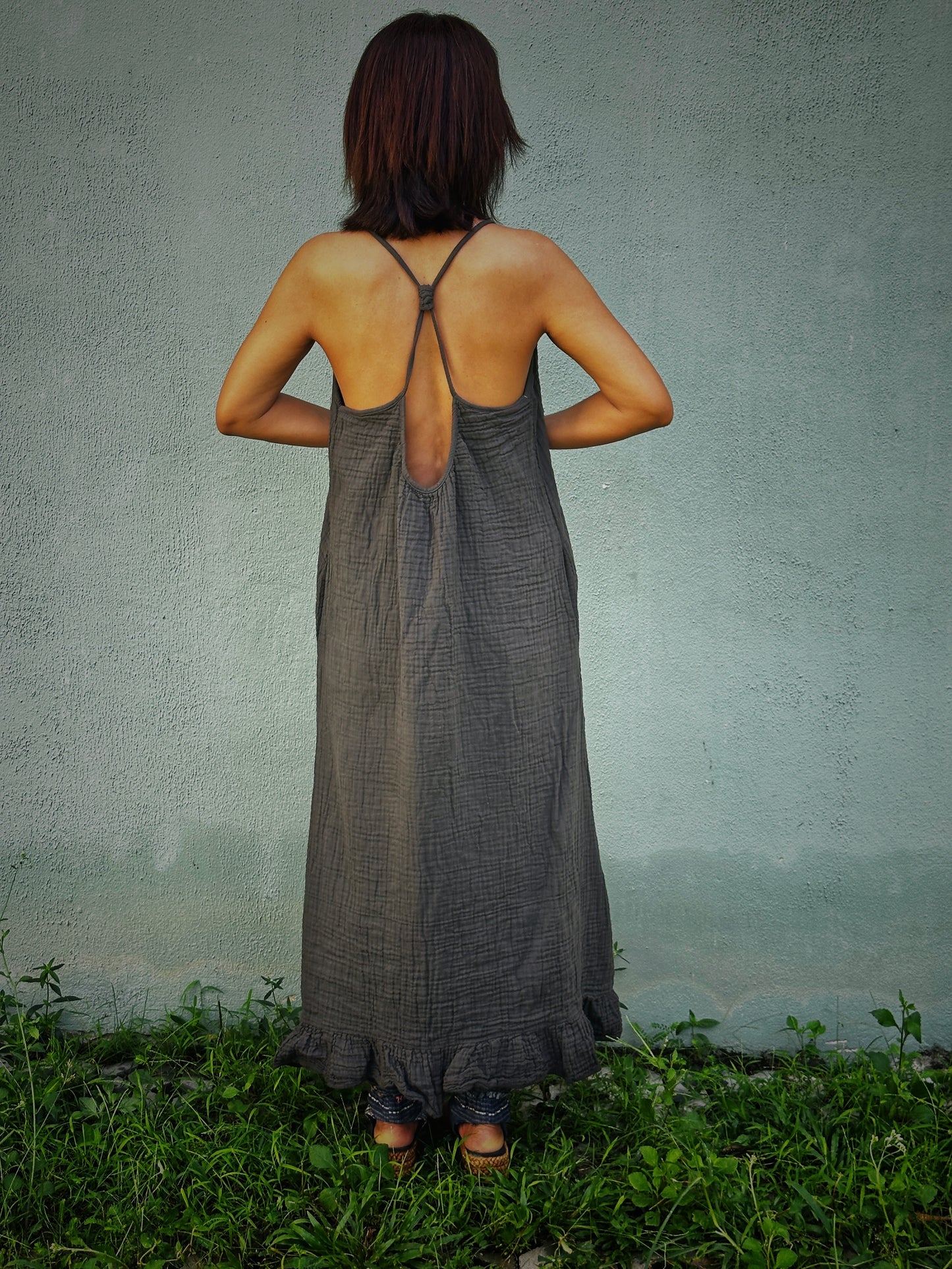 Breathable Cotton Gauze Halter Dress for Summer