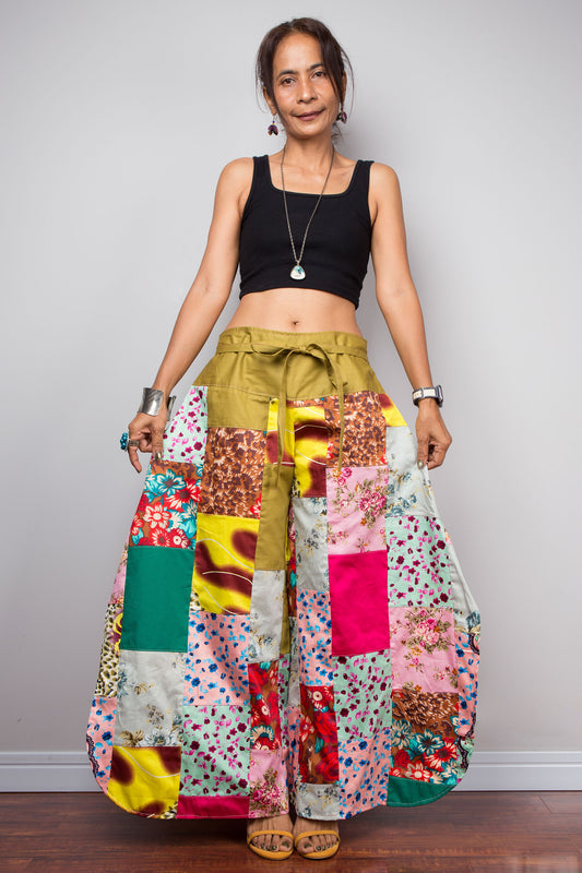 Patchwork Wide Leg Palazzo Pants in Pastel