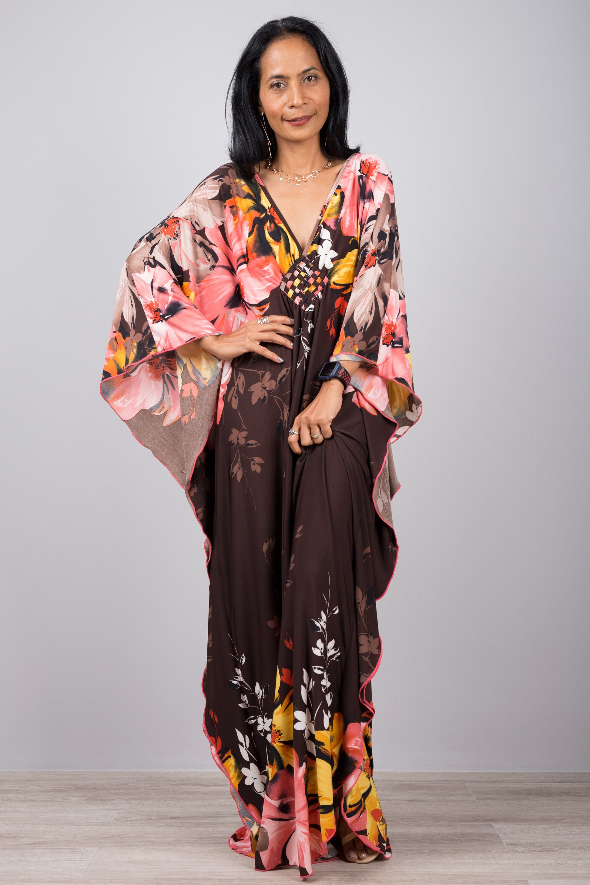 Flower print caftan dress - floral kaftan dress by Nuichan