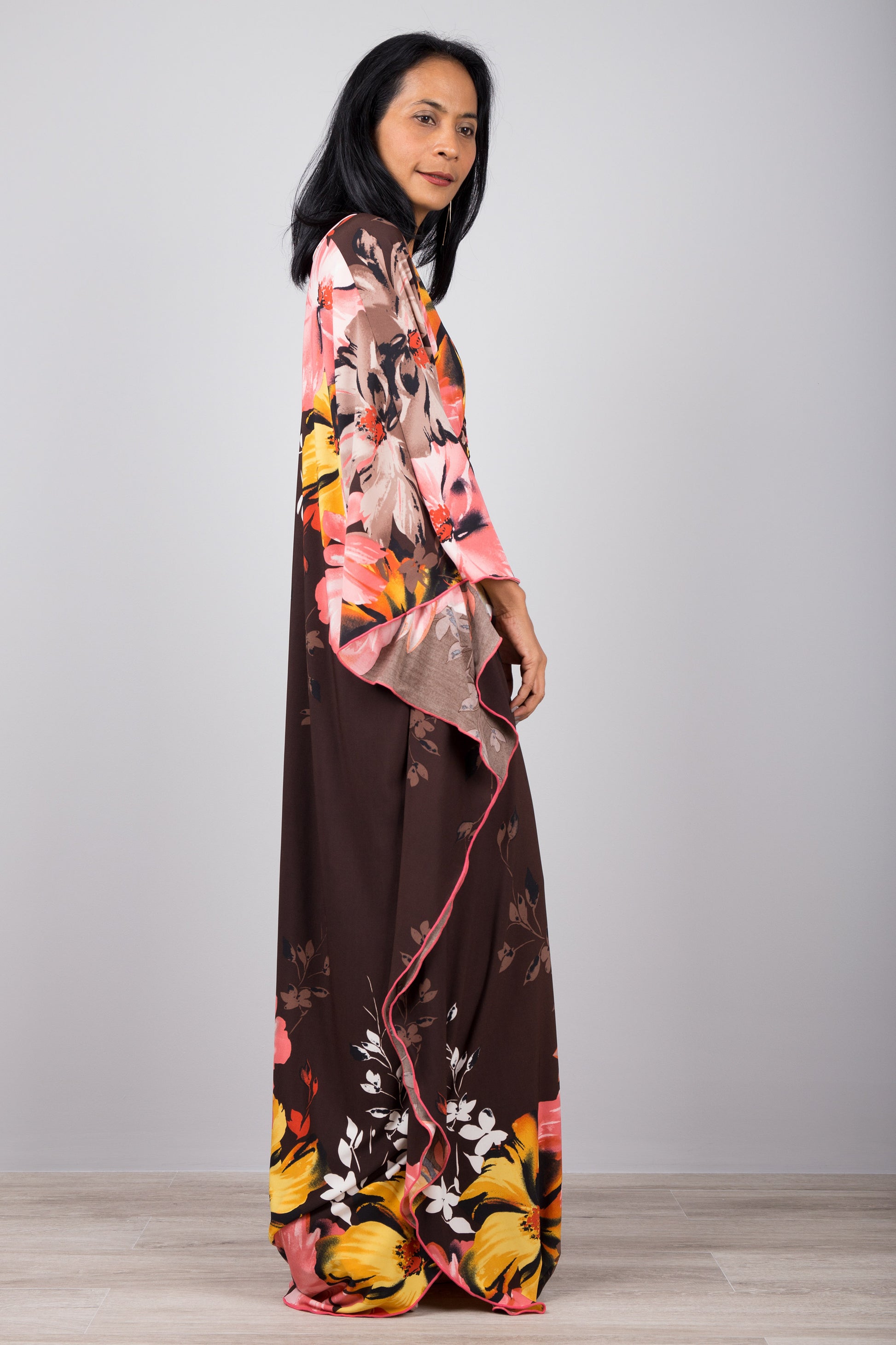 Floral kaftan dress by Nuichan - flower print caftan dress