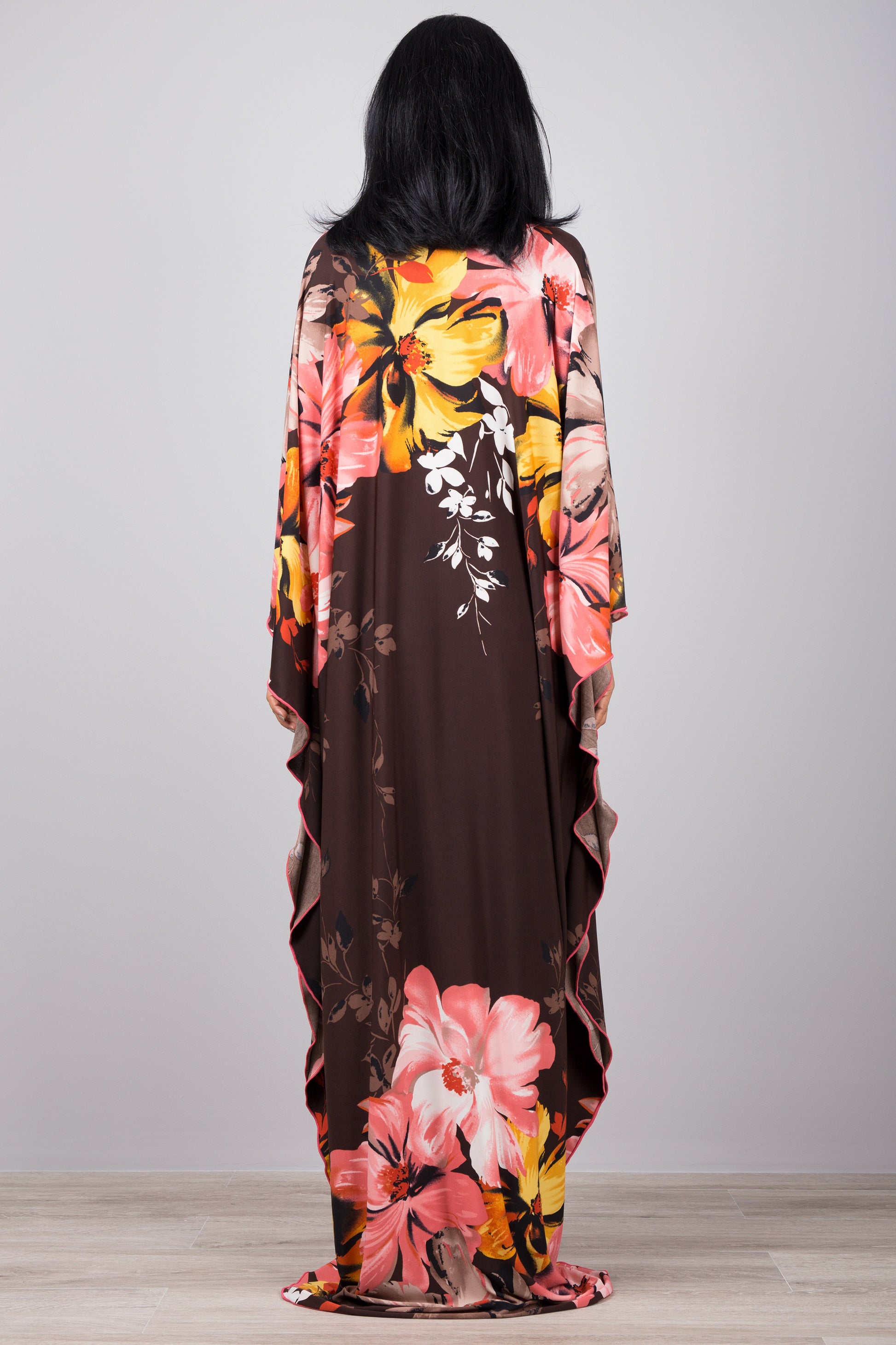 Boho caftan dress by Nuichan - Floral kaftan with v neck