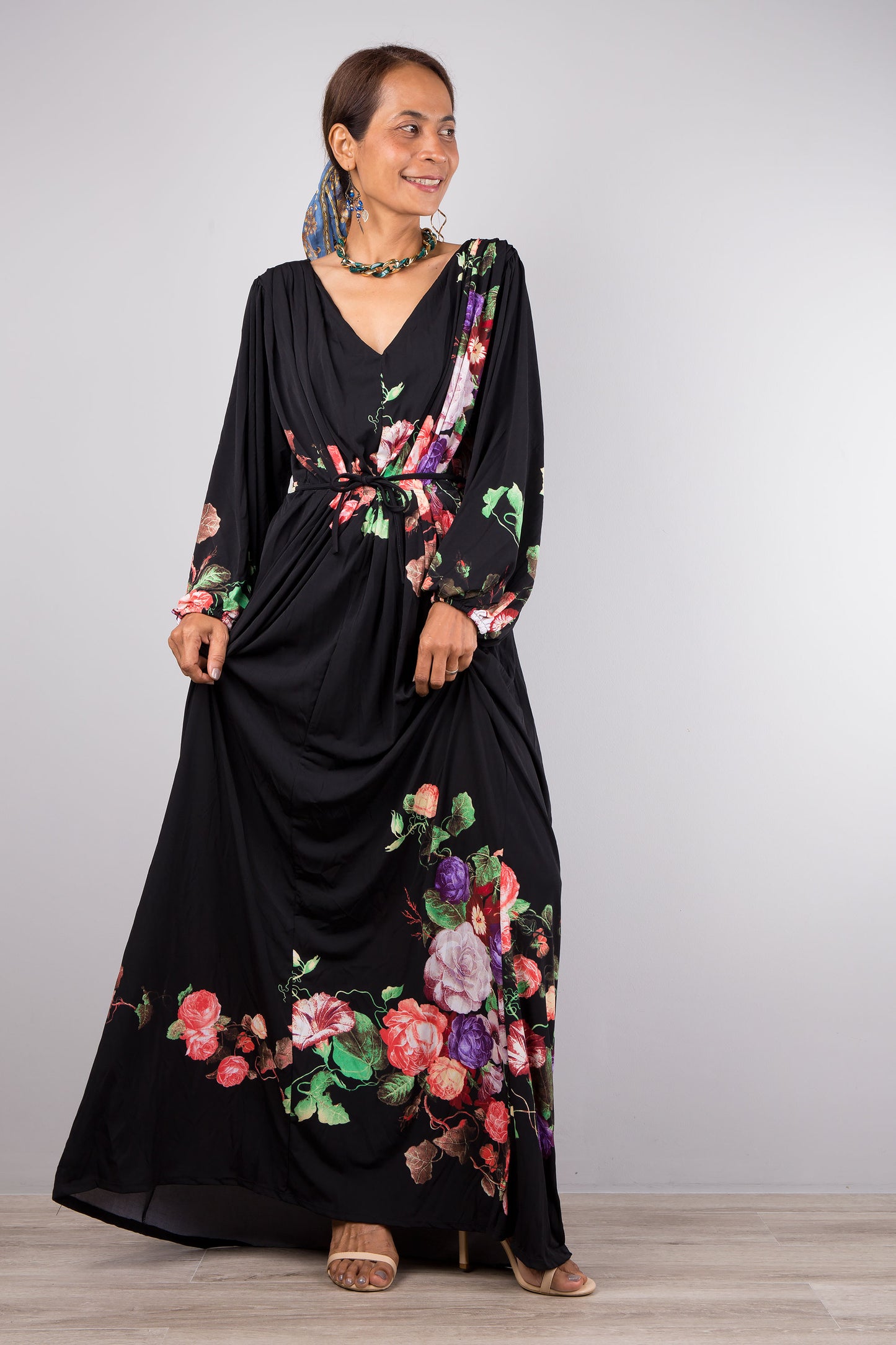 Nuichan women's maxi dress, boho chic evening dress with long sleeves