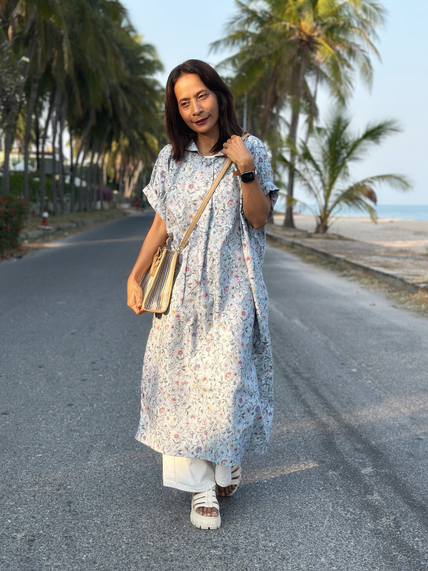 floral stretch cotton midi dress Hand Block Printed Cotton Midi Dress