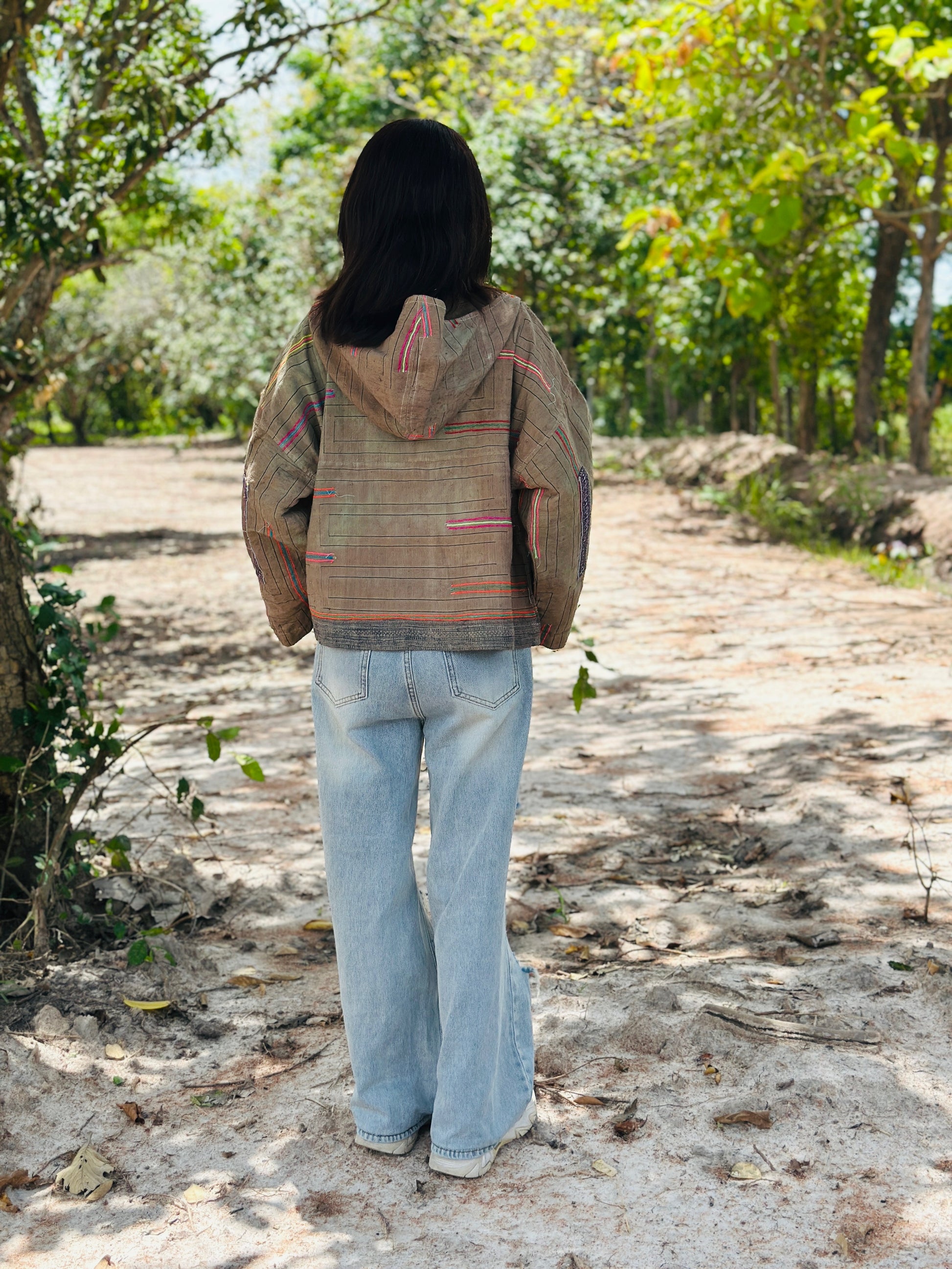 Handwoven hemp hoodie, earth tone batik, oversized fit, great sustainable boho women’s hoodie,
