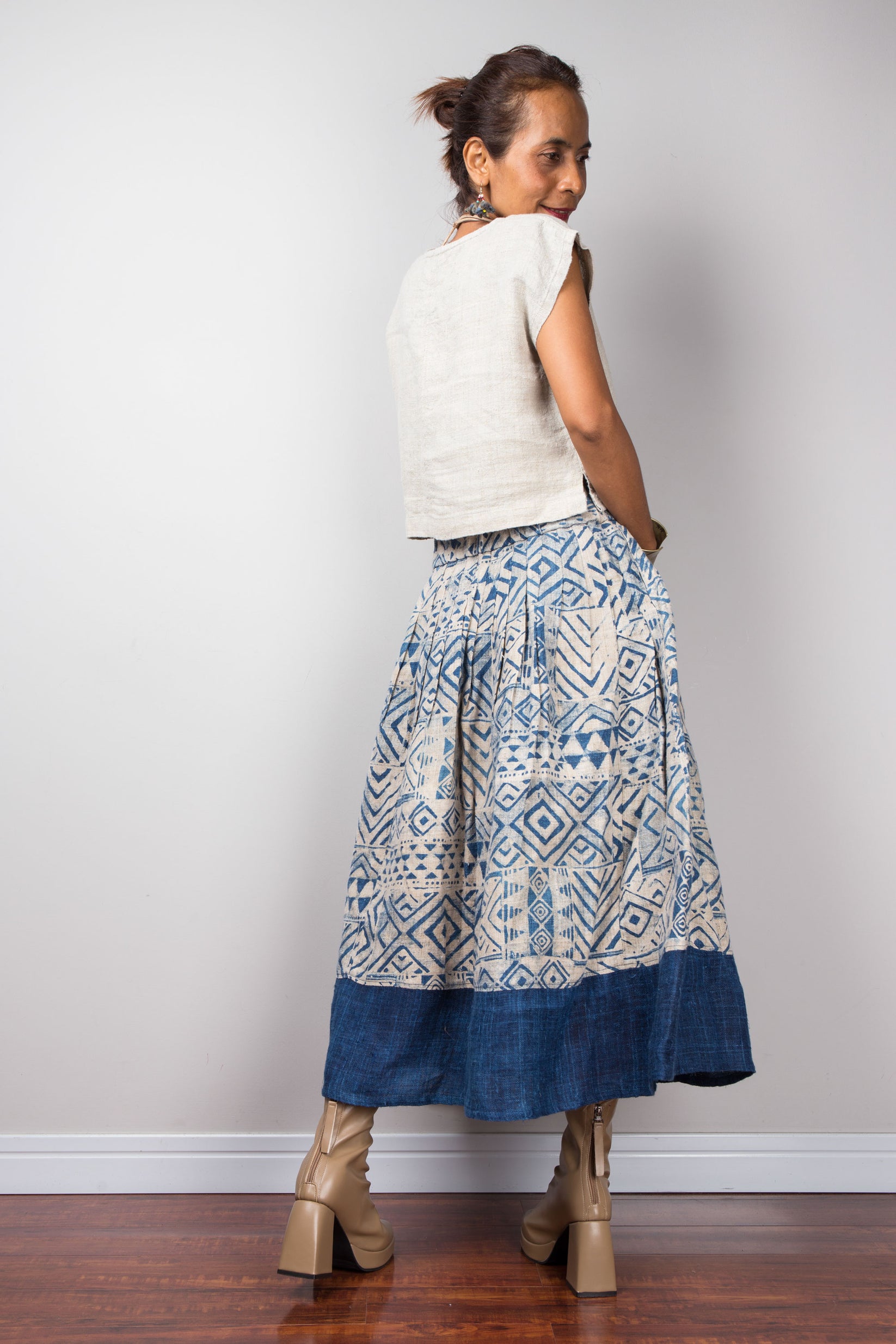 RUST HEMP EMBELLISHED WOOL SKIRT