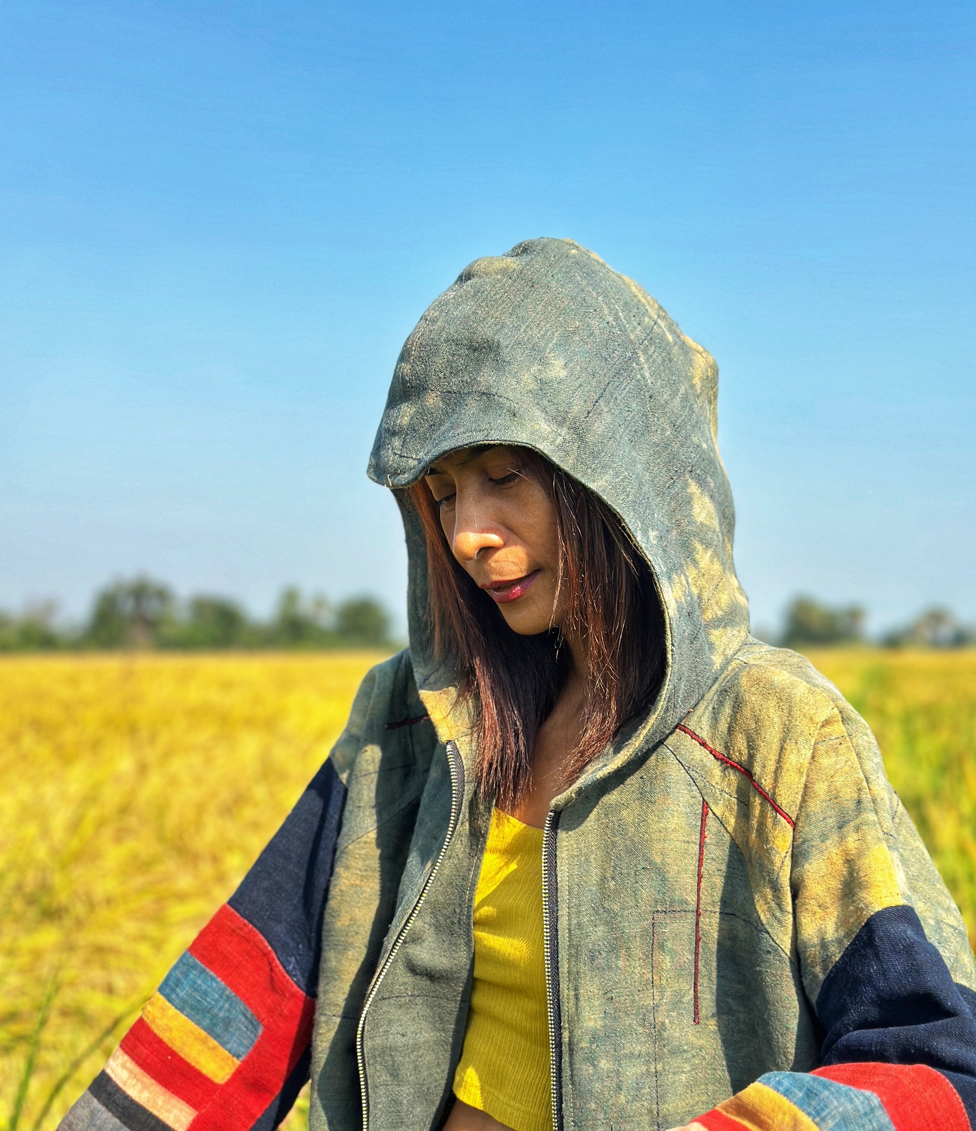 Hemp Jacket with zipper and pockets.  Hill tribe fabric clothing by Nuichan
