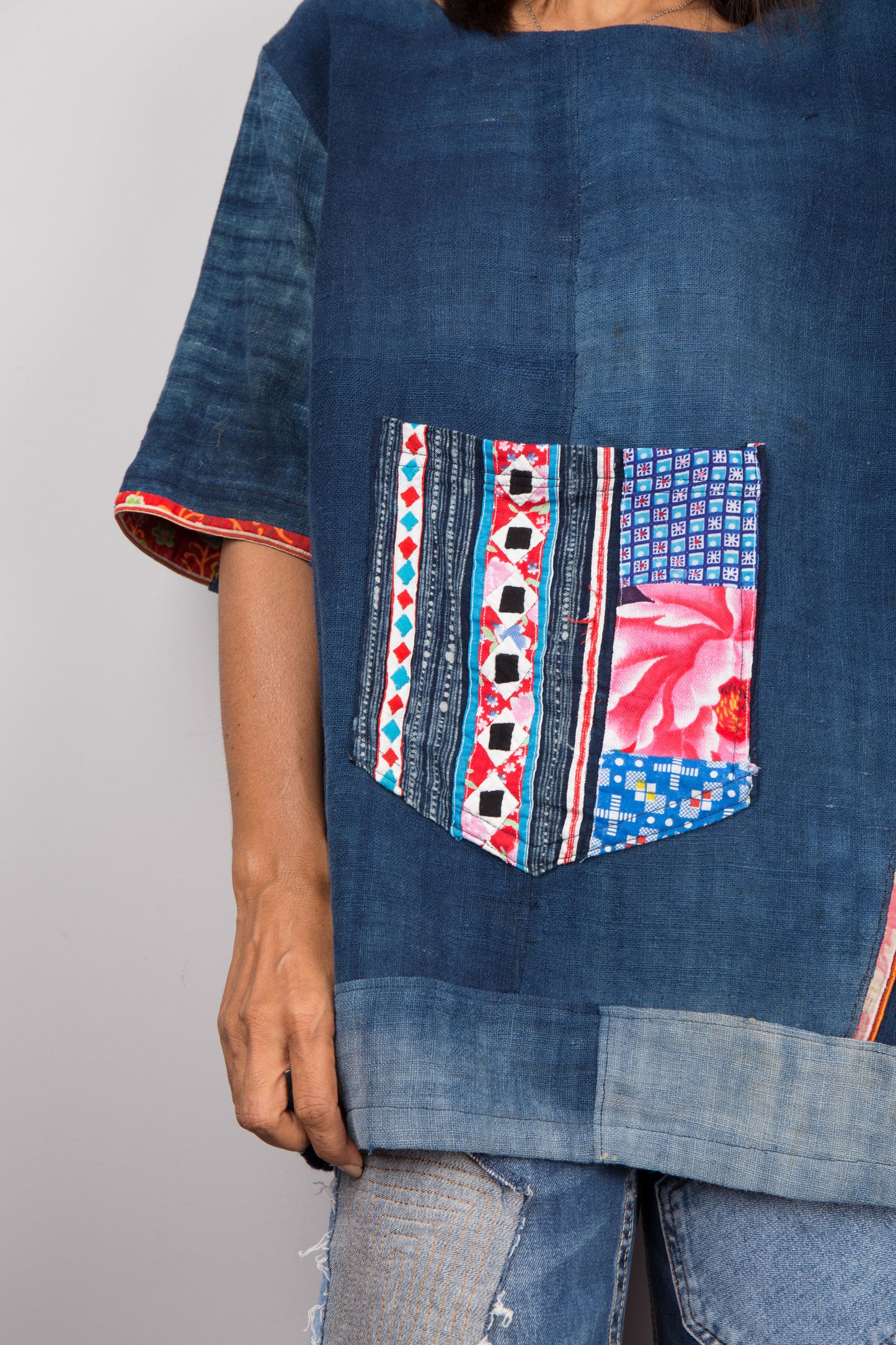 Indigo Hemp Patchwork Tunic Top