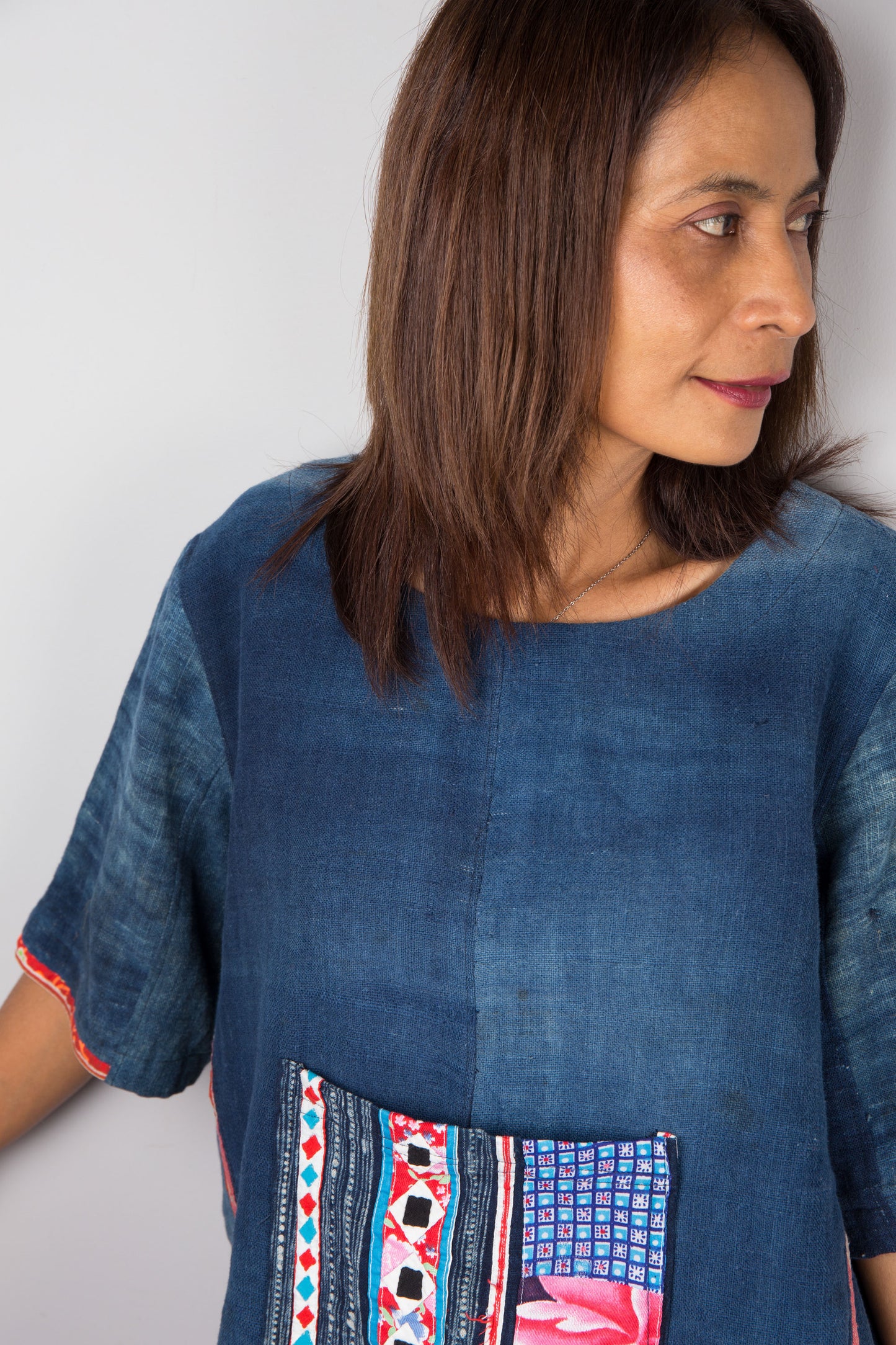 Indigo Hemp Patchwork Tunic Top