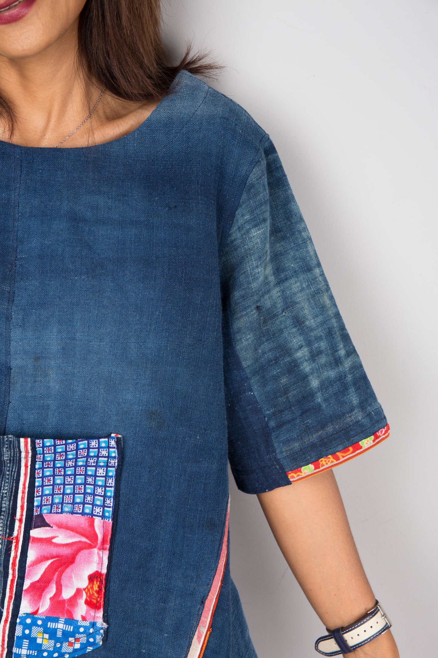Indigo Hemp Patchwork Tunic Top