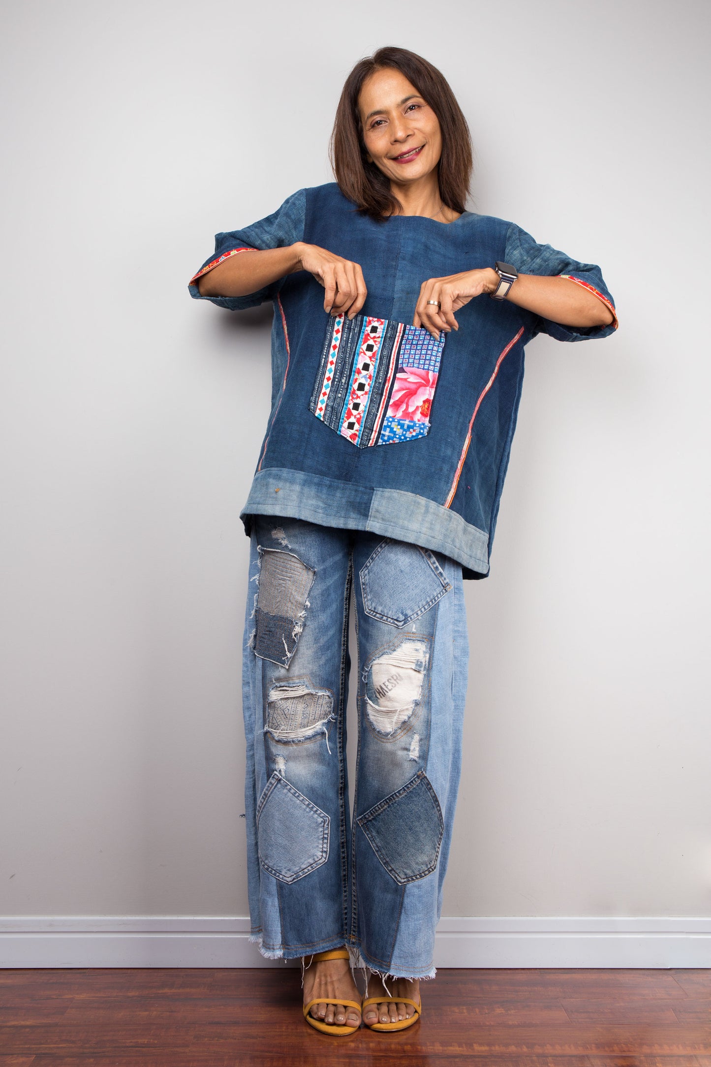 Indigo Hemp Patchwork Tunic Top