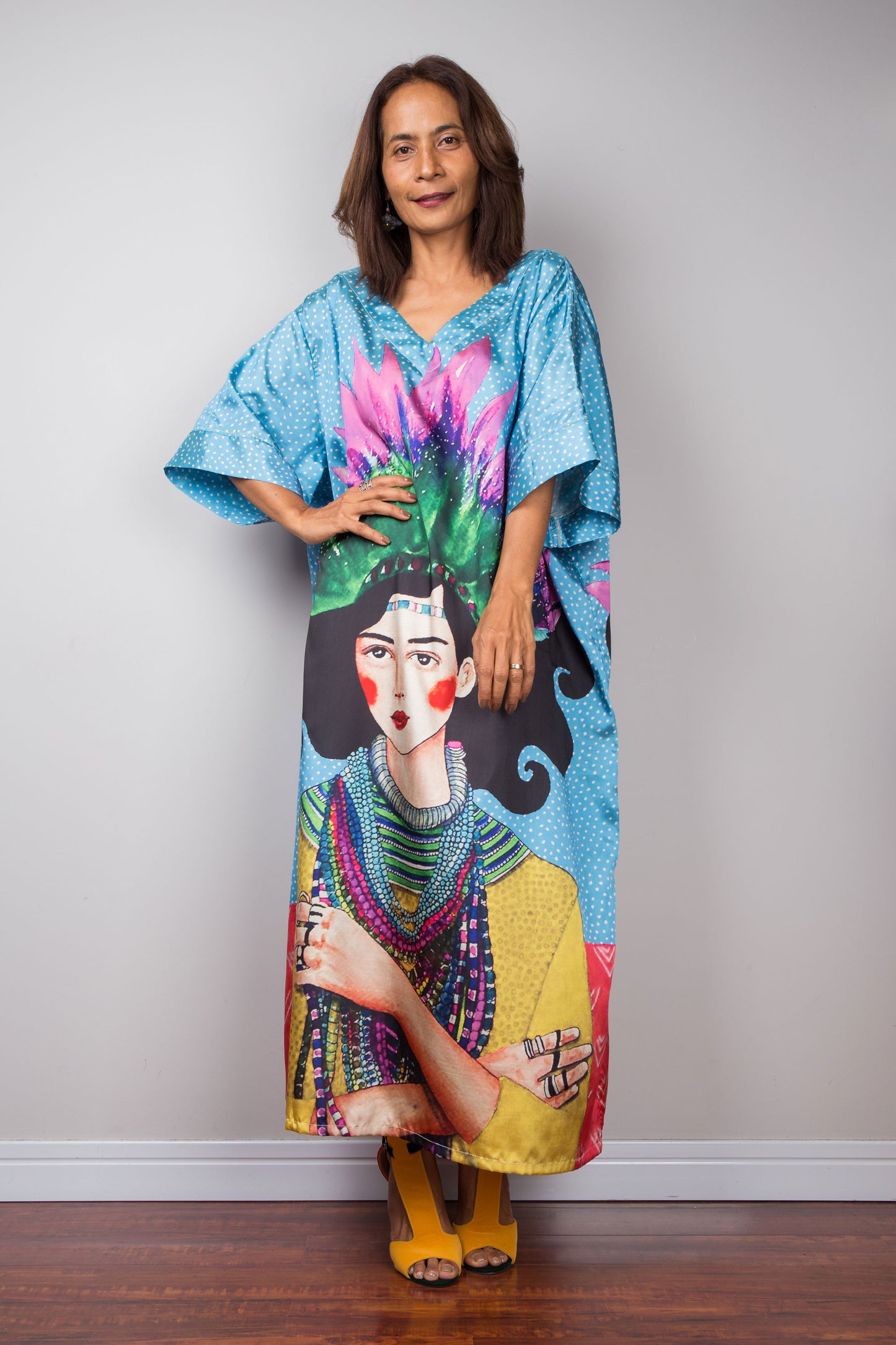 Silk satin caftan dress