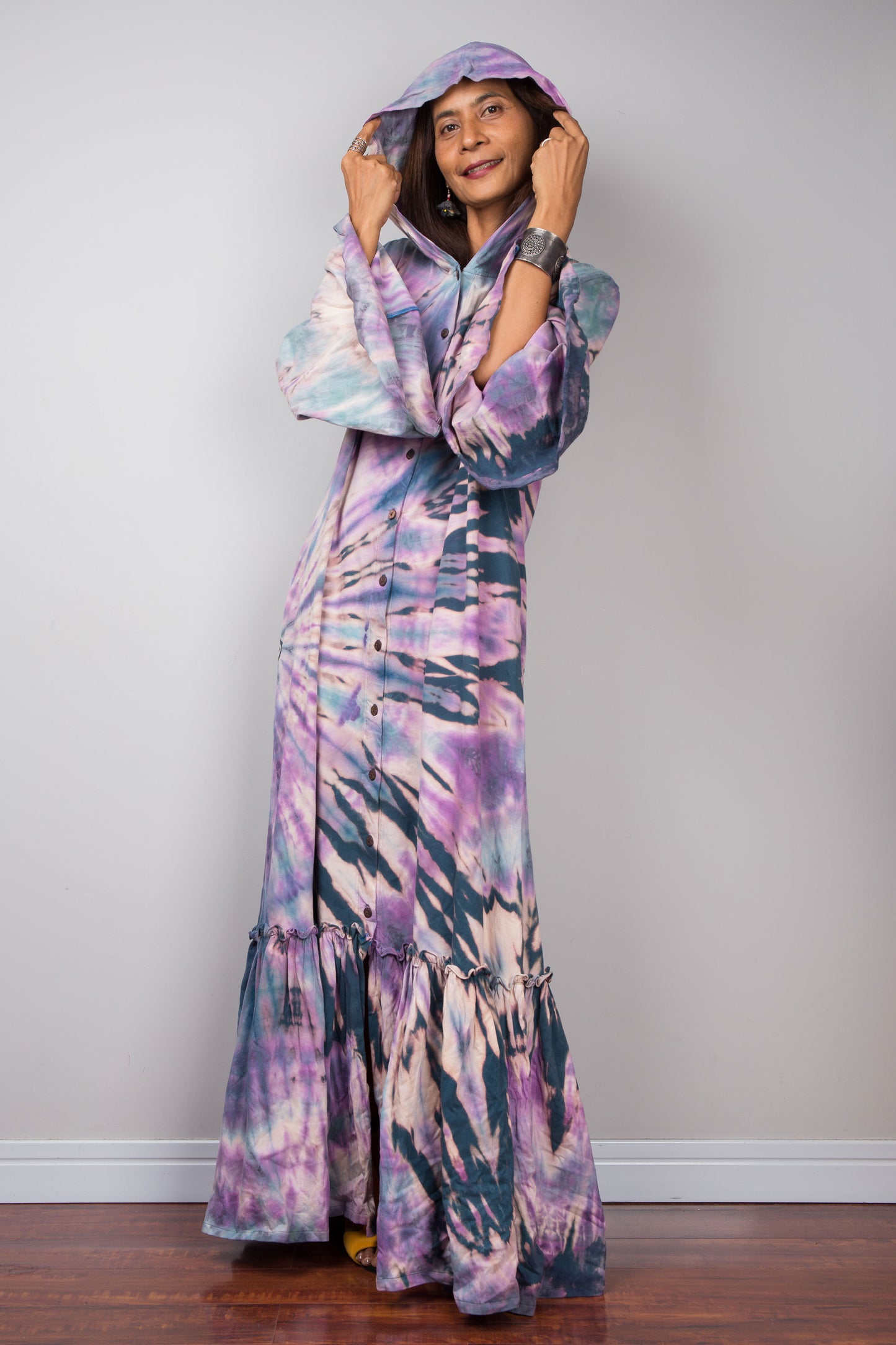 Tie dye hoodie button dress