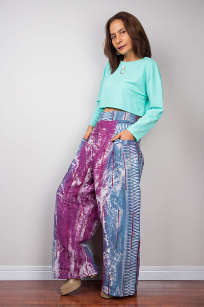 Purple batik hemp pants