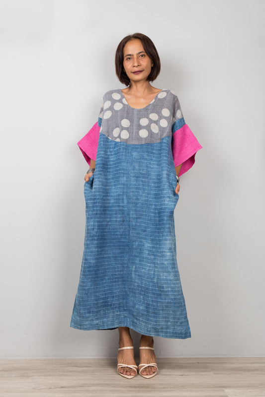 Indigo hemp caftan dress