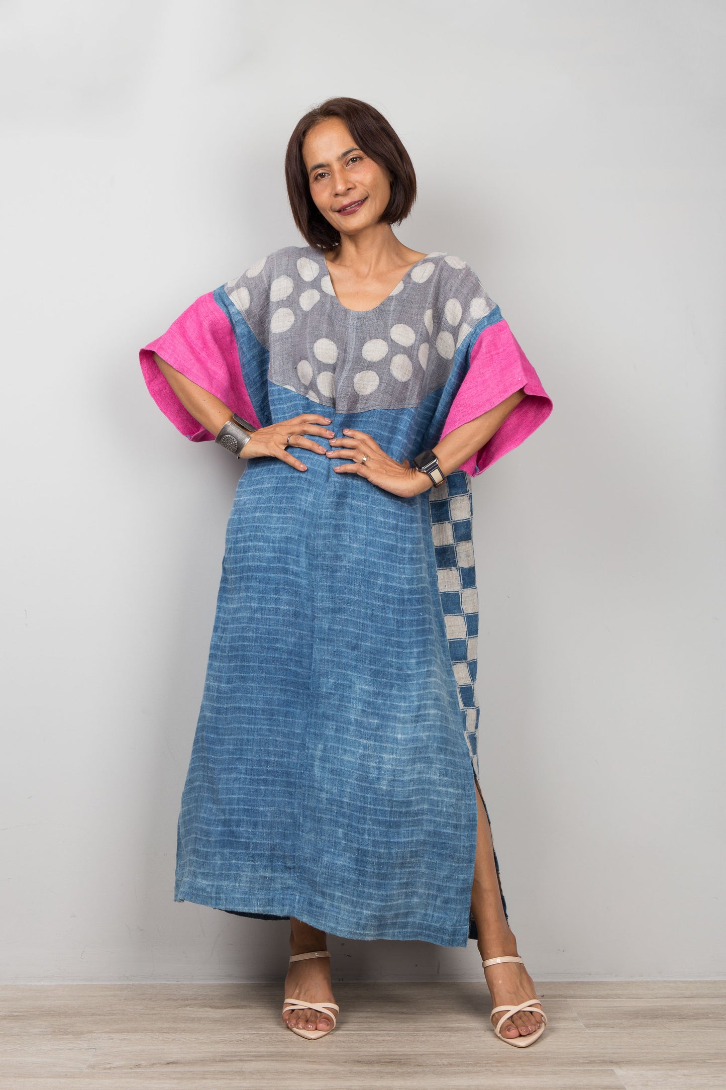 Indigo-Hanf-Kaftankleid