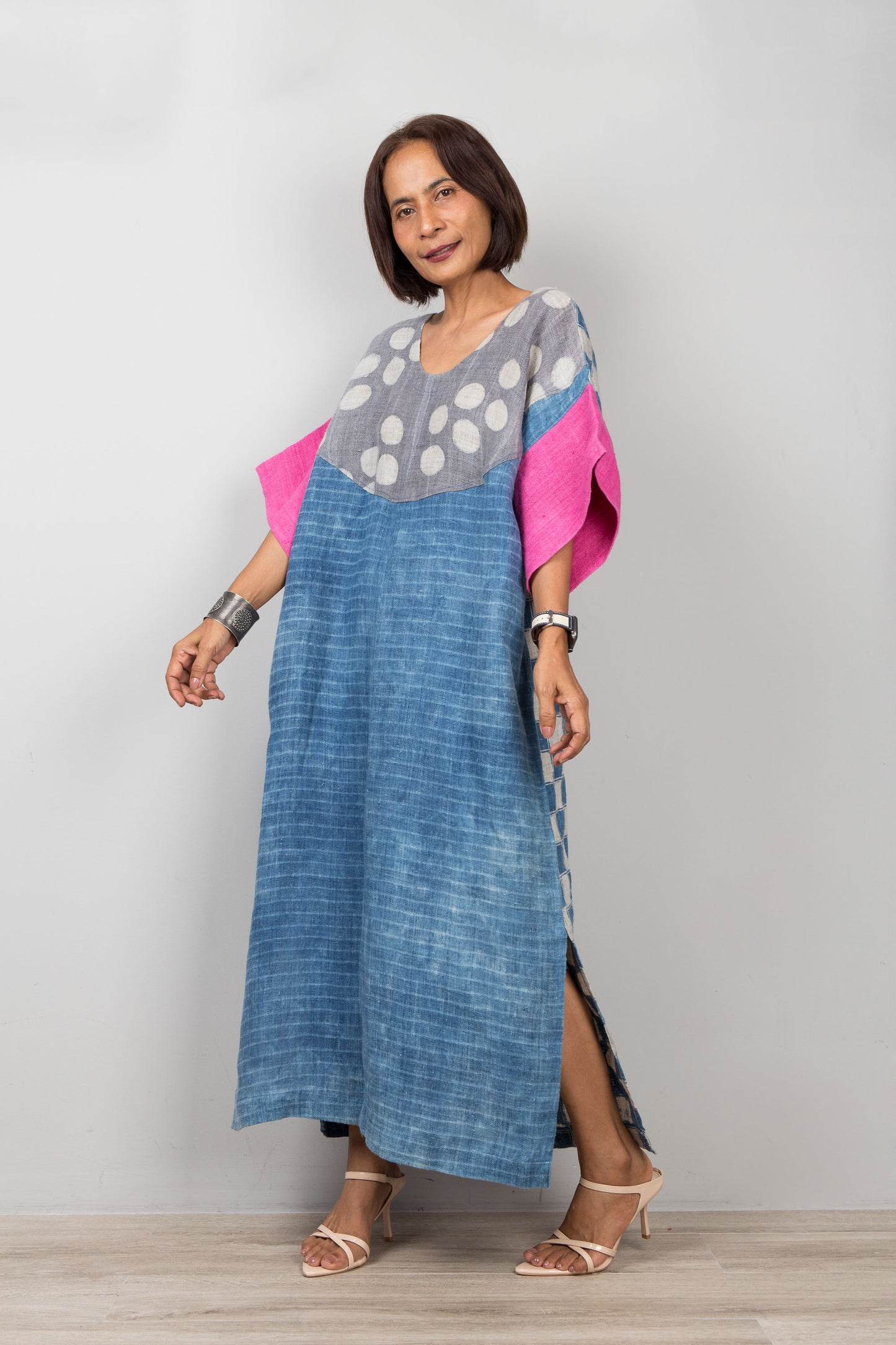 Indigo-Hanf-Kaftankleid