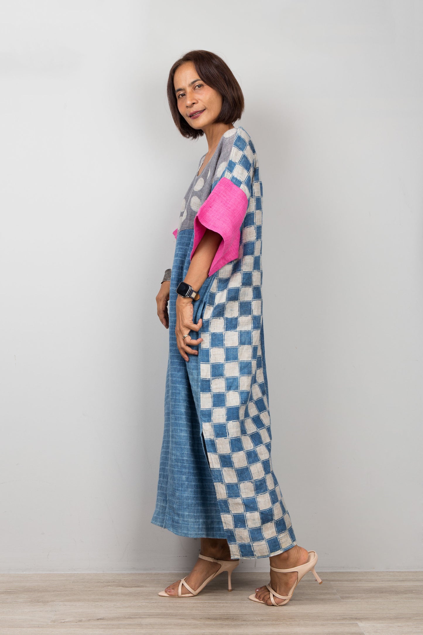 Indigo-Hanf-Kaftankleid