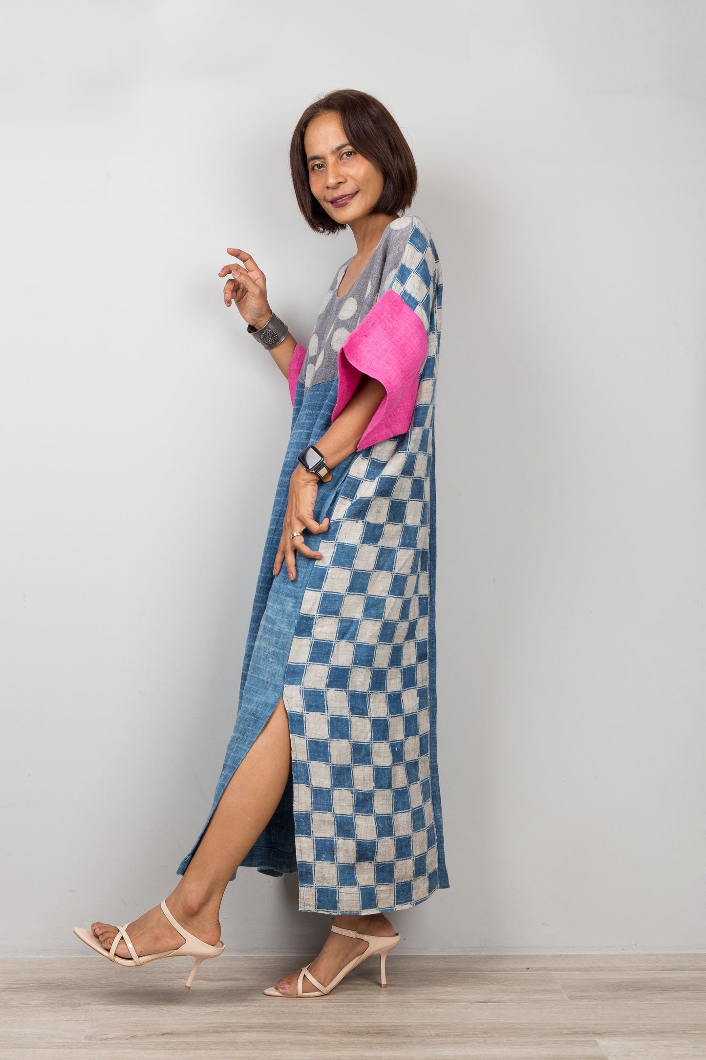 Indigo-Hanf-Kaftankleid