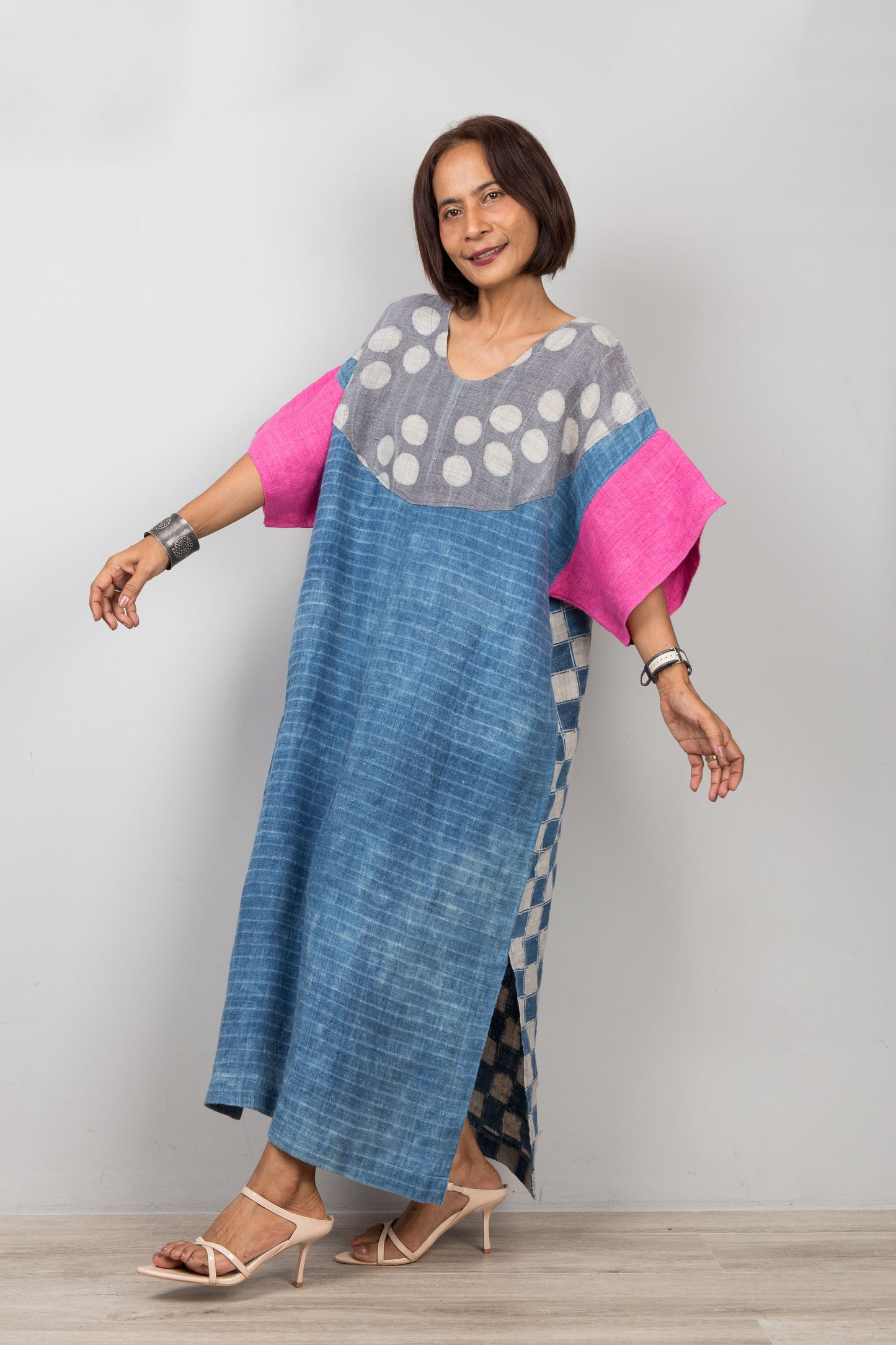 Indigo-Hanf-Kaftankleid