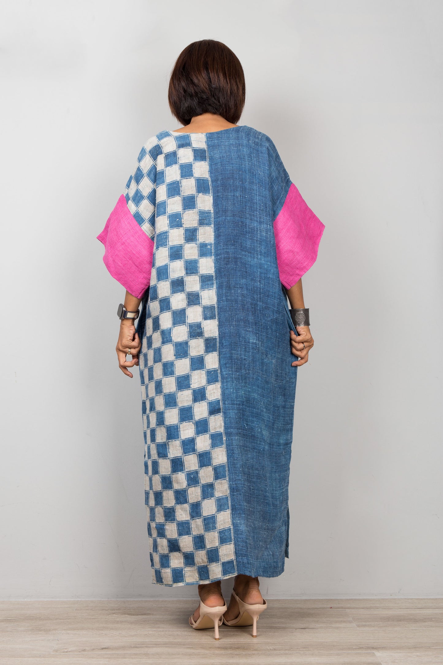 Indigo-Hanf-Kaftankleid