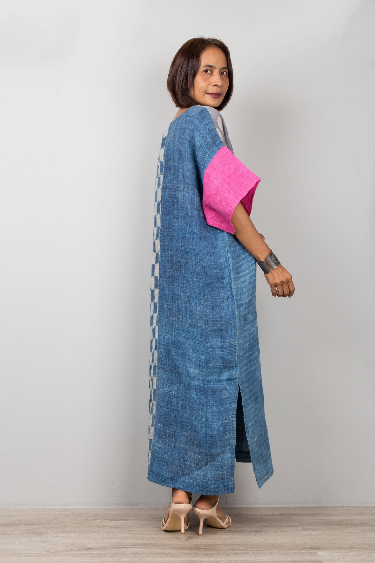 Indigo-Hanf-Kaftankleid