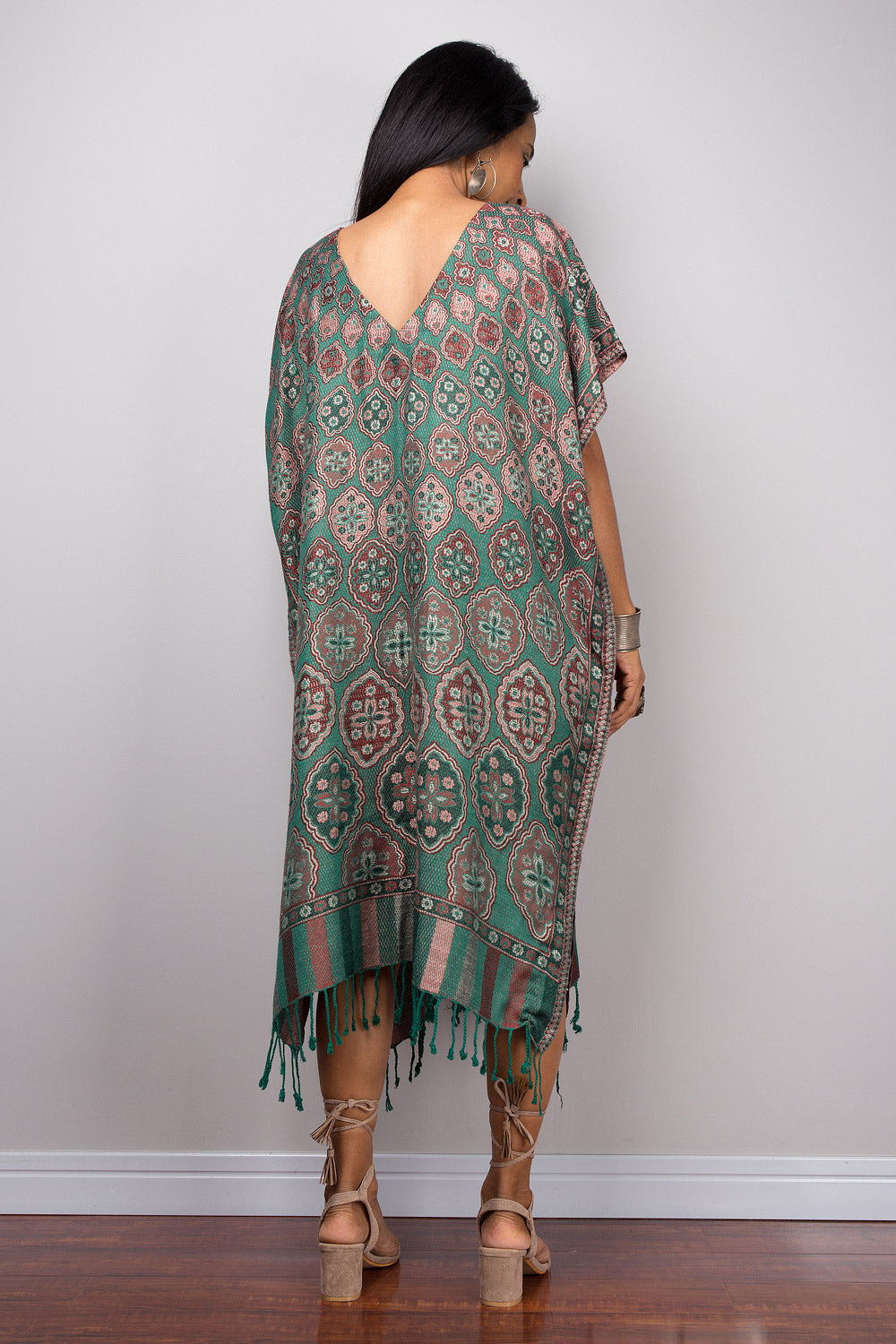Boho Green kaftan dress for petite women – perfect vacation outfit