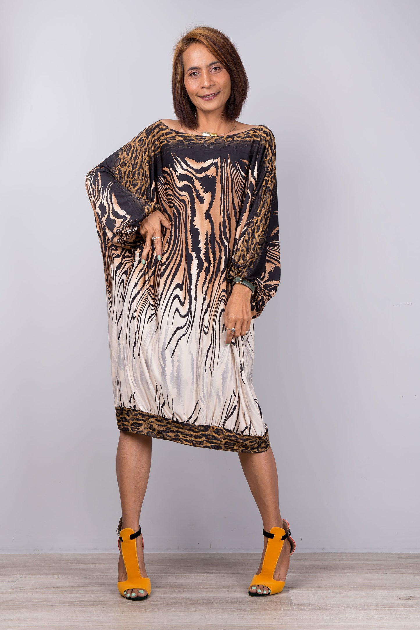 Petite Animal Print Kaftan Batwing Dress