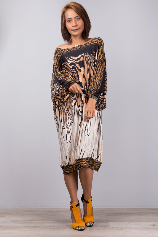 Petite Animal Print Kaftan Batwing Dress