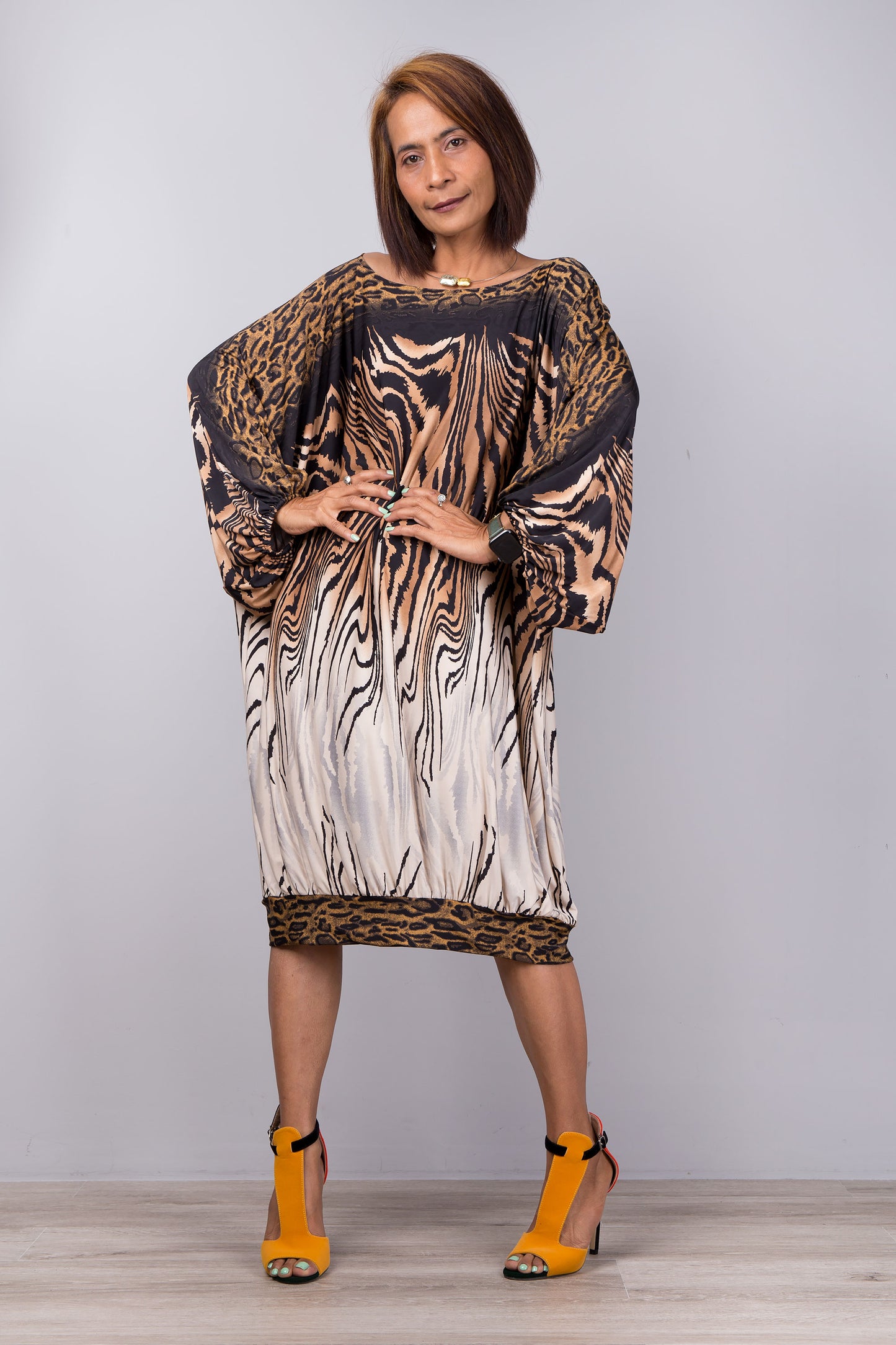 Petite Animal Print Kaftan Batwing Dress