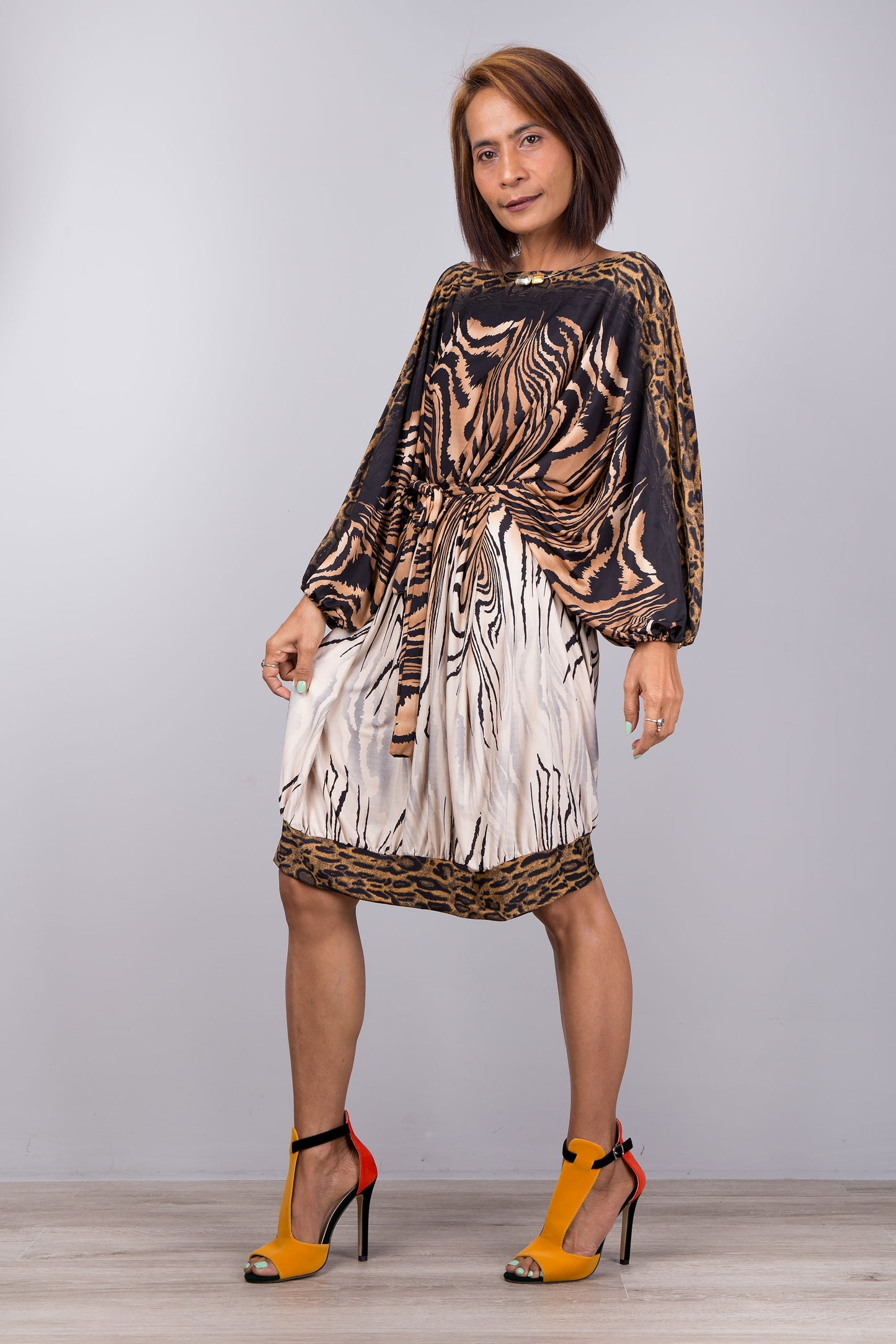 Petite Animal Print Kaftan Batwing Dress